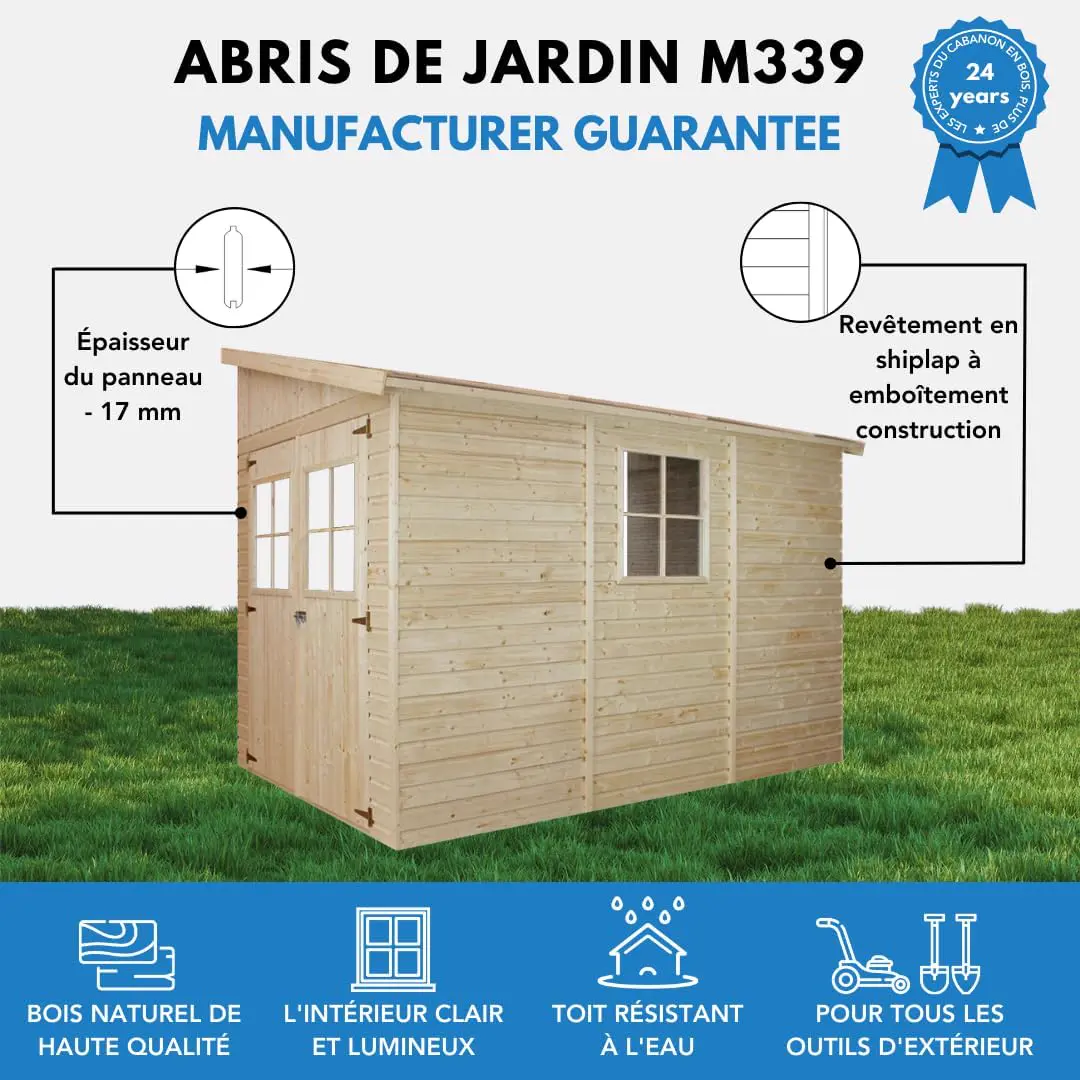 Abri de jardin en bois en bois naturel 6 m² vue 5