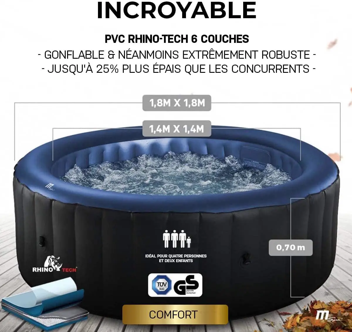 Spa gonflable 4 personnes 4 places en rotin gris 3x4 m vue 6