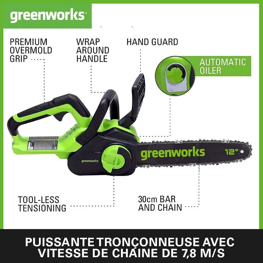 Tronçonneuse à batterie en métal vue 2