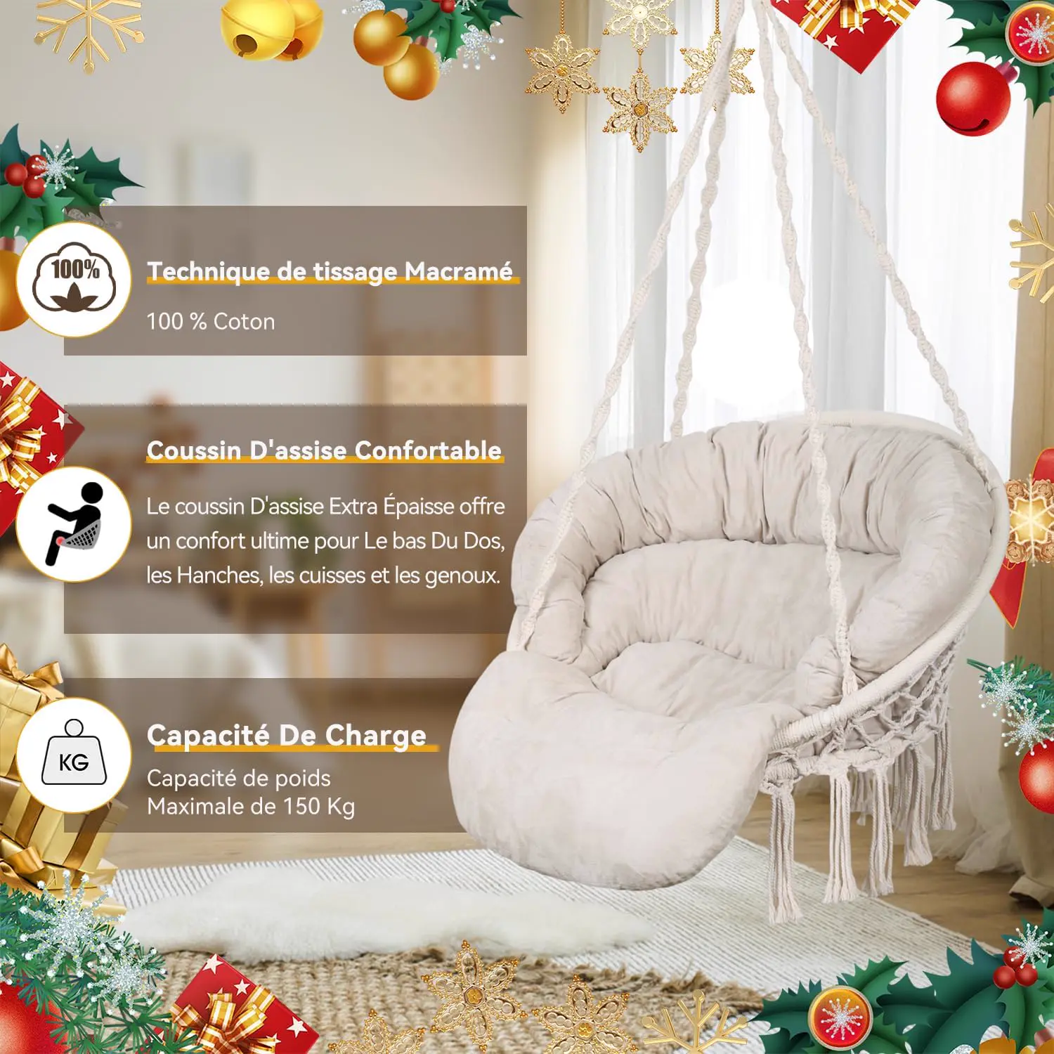 Fauteuils suspendus beige vue 2