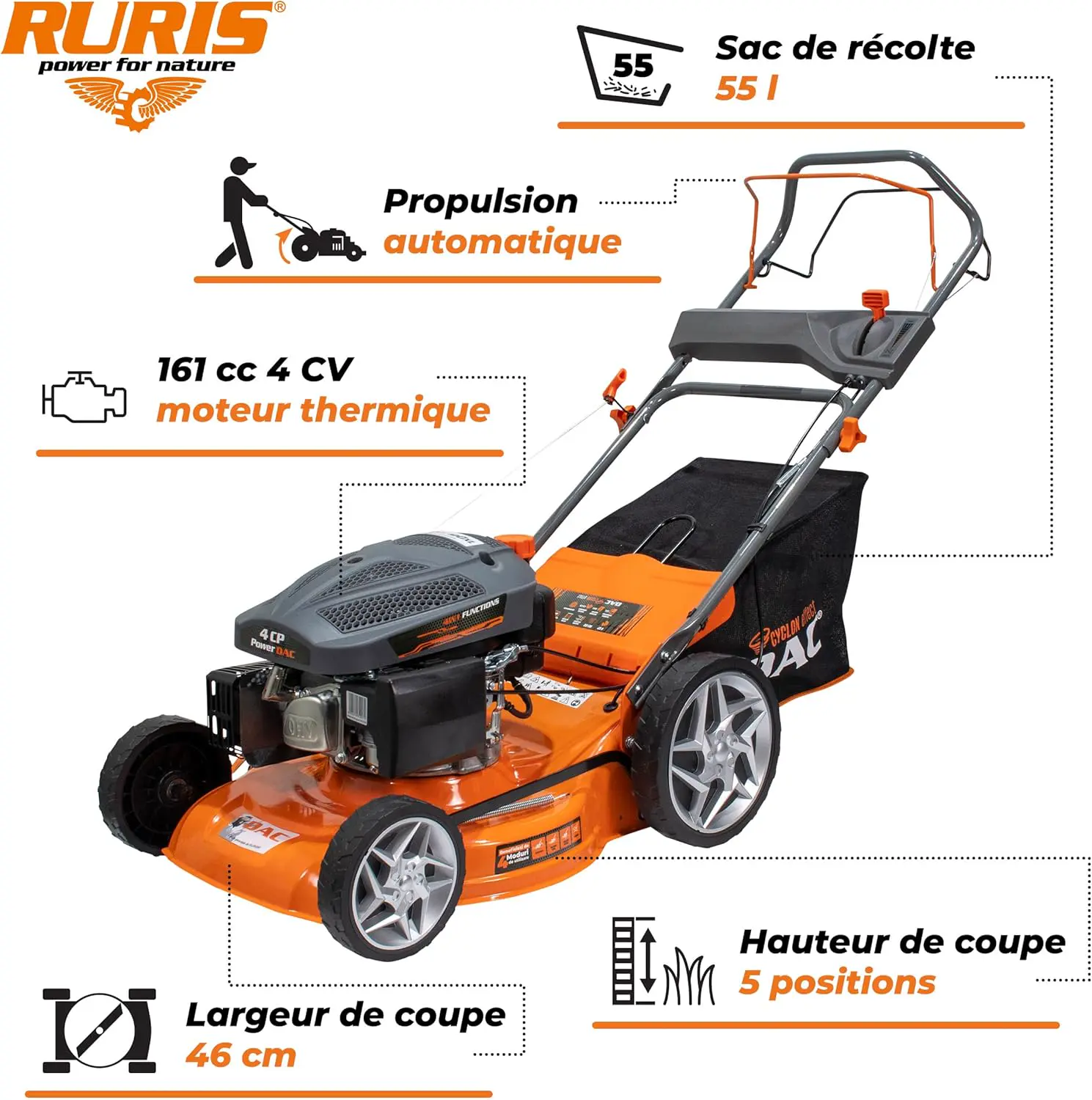 Tondeuse autoportée en métal orange vue 2