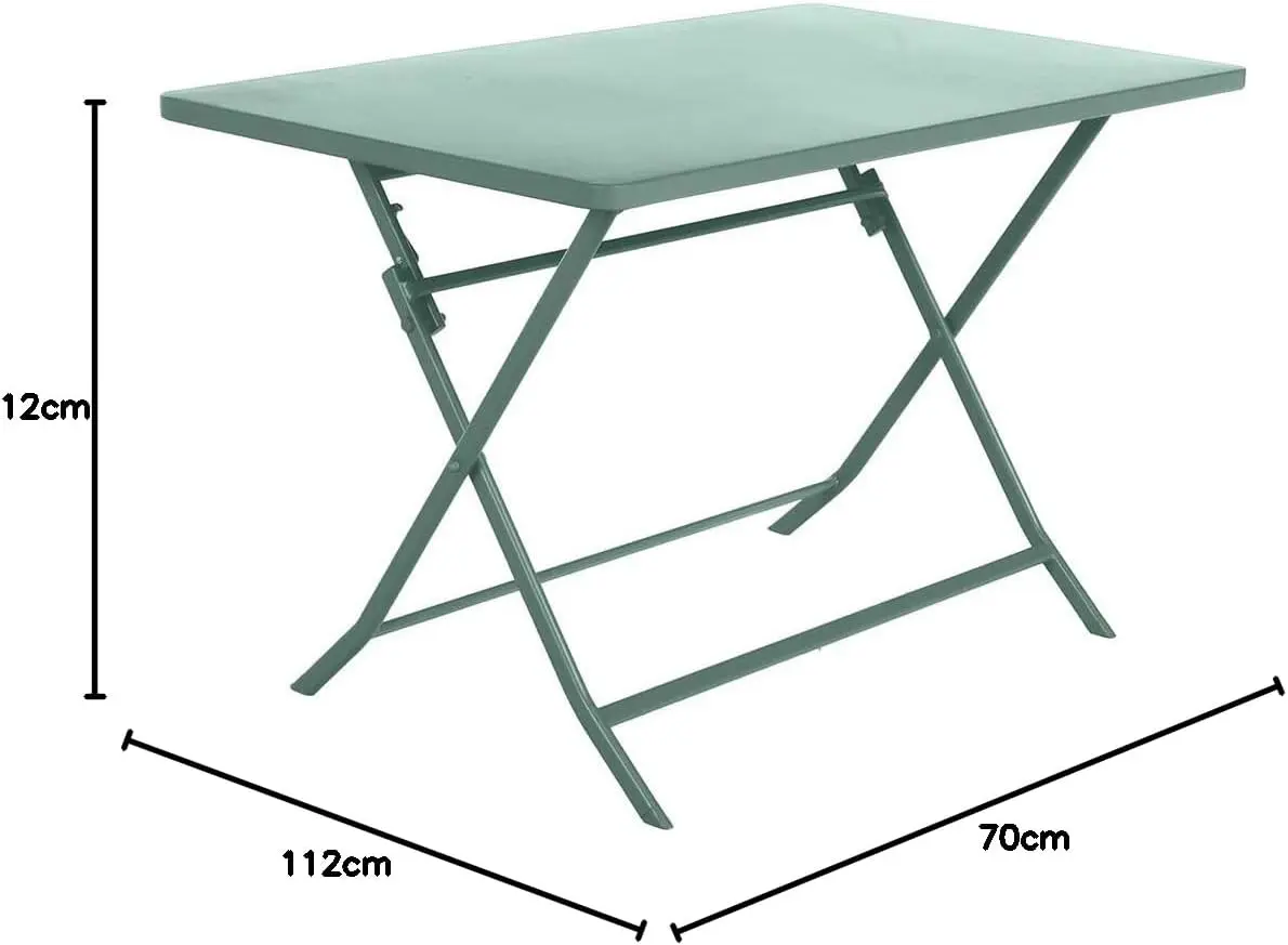 Table de jardin 4 places en métal vert vue 2