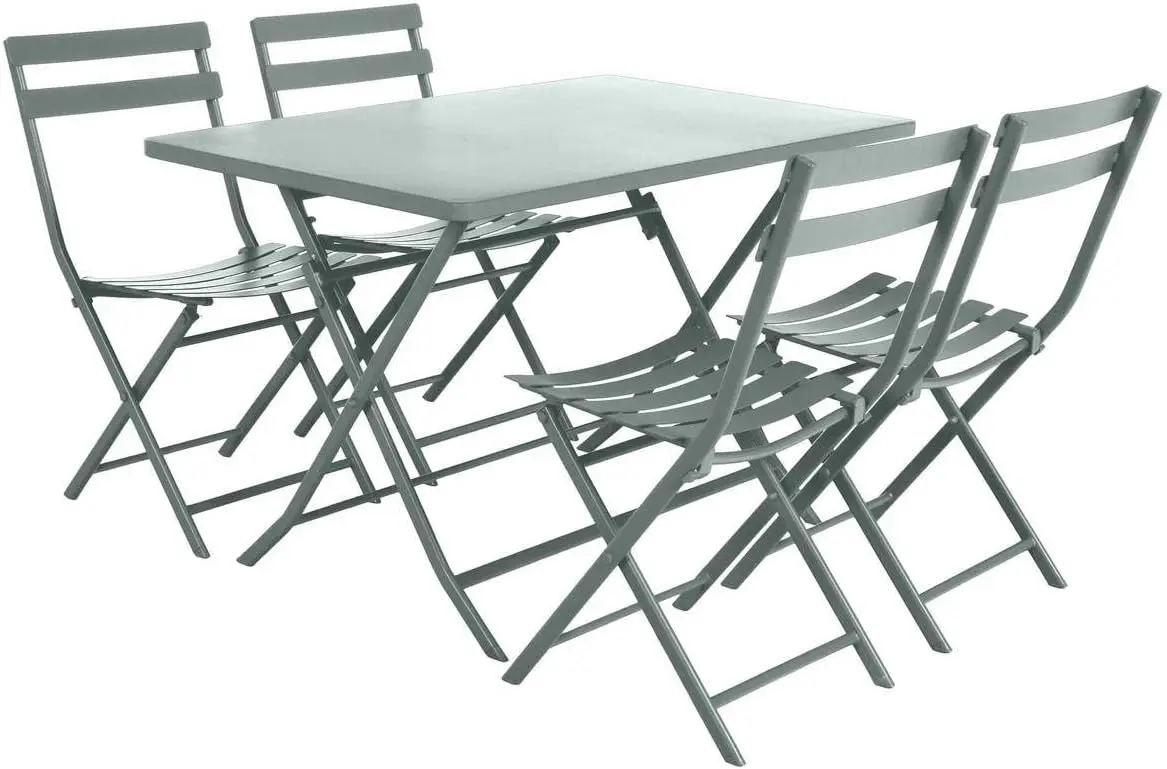 Table de jardin 4 places en métal vert vue 3