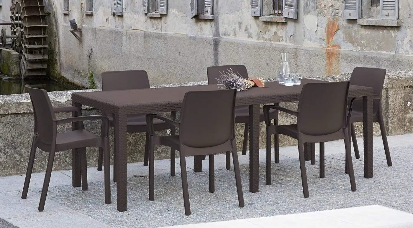 Table de jardin 10 places en rotin marron vue 2