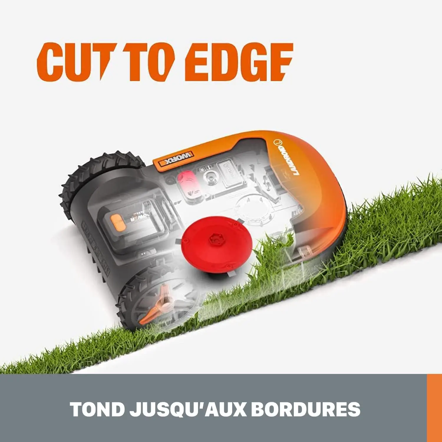 Robot tondeuse en métal orange vue 4