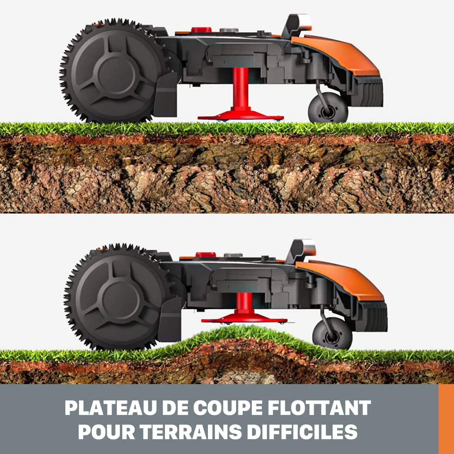 Robot tondeuse en métal orange vue 7