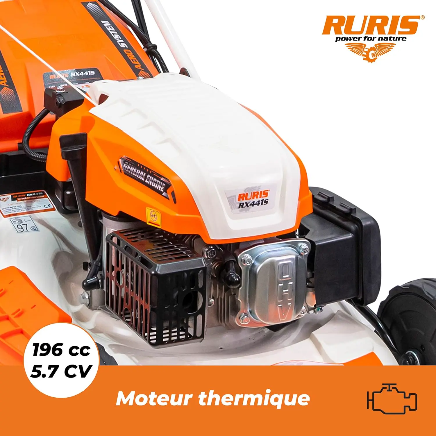 Tondeuse autoportée en métal orange vue 6