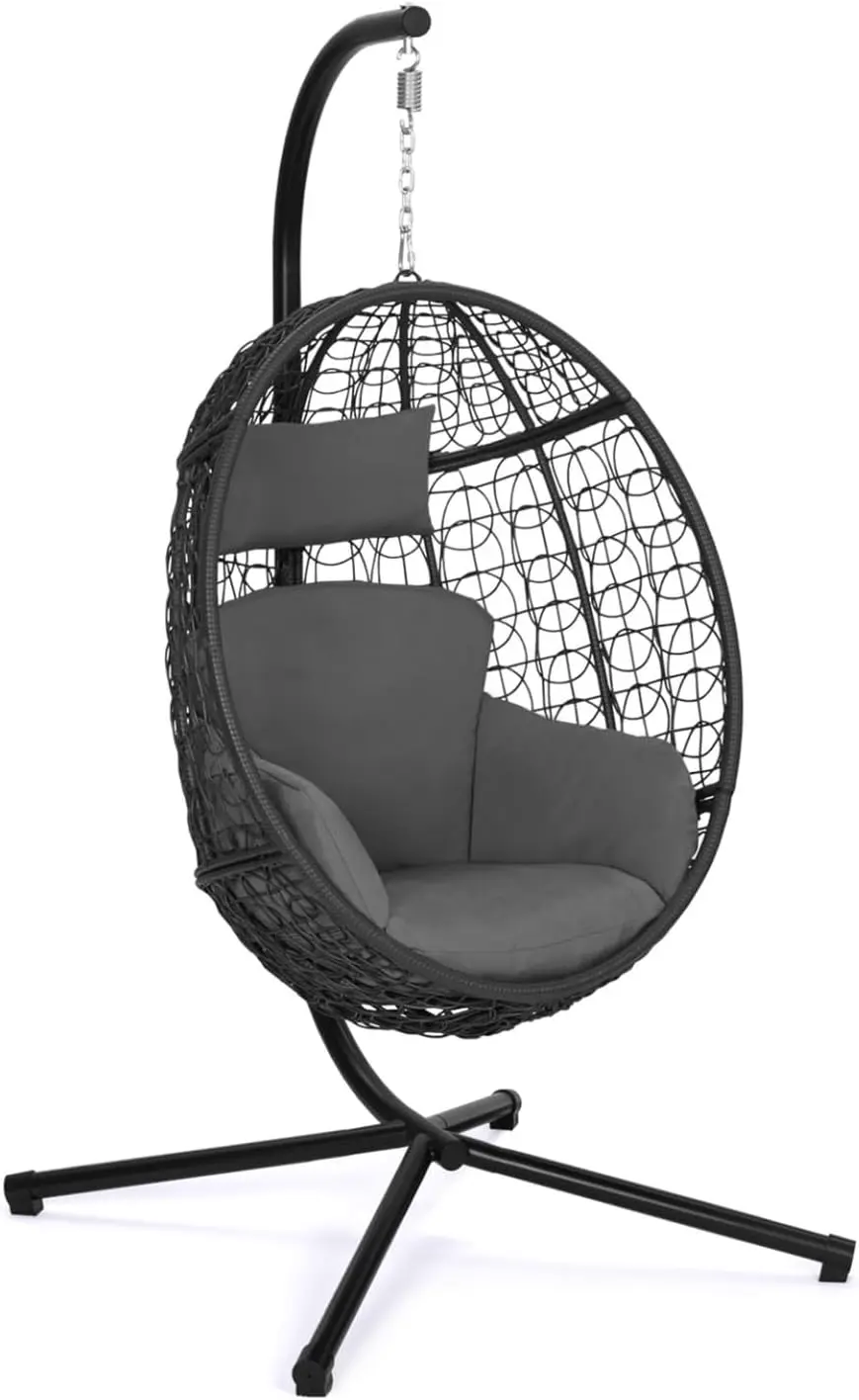 IDMarket - Fauteuil Oeuf Suspendu ajouré Effet rotin Gris avec