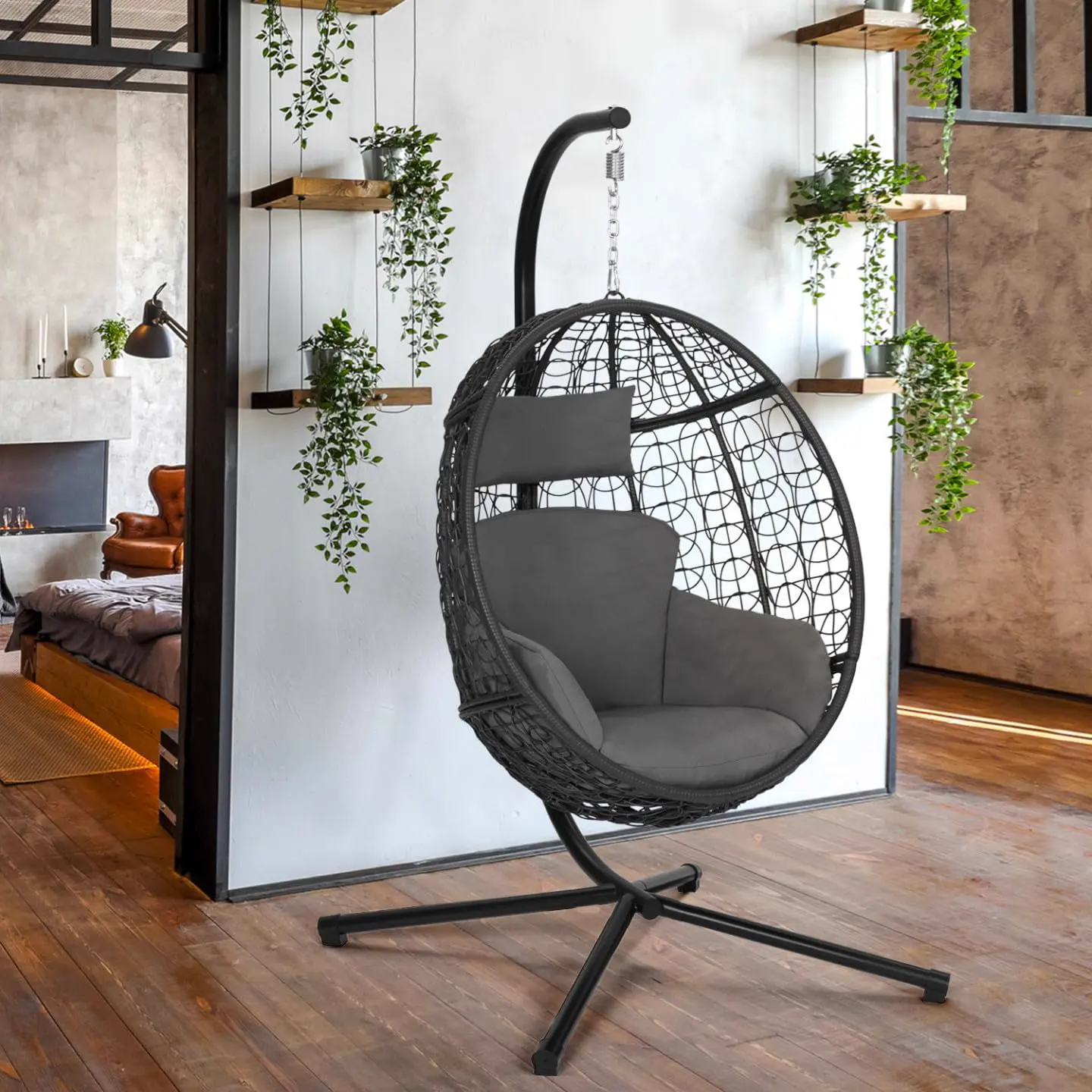 Fauteuils suspendus en rotin gris vue 3