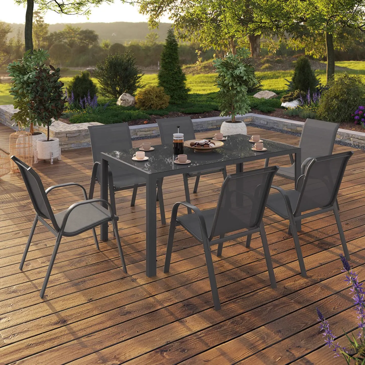 Table de jardin 6 places gris vue 2