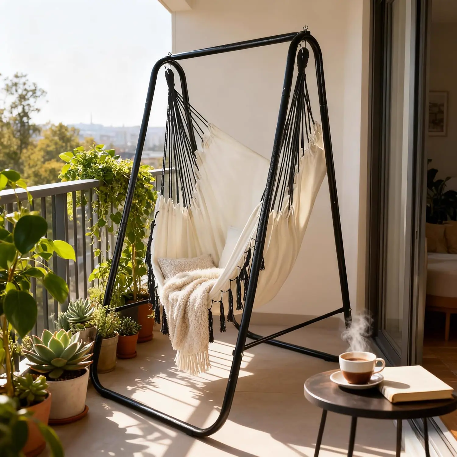 Fauteuils suspendus beige vue 2