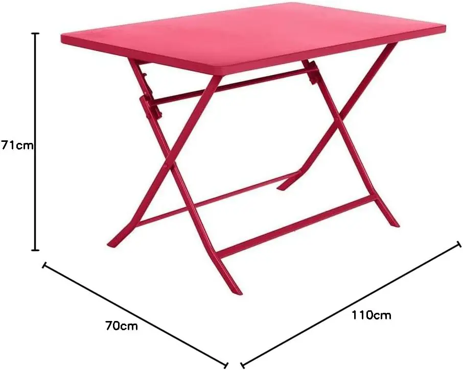 Table de jardin en métal rouge vue 2