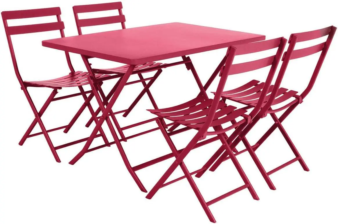 Table de jardin en métal rouge vue 3