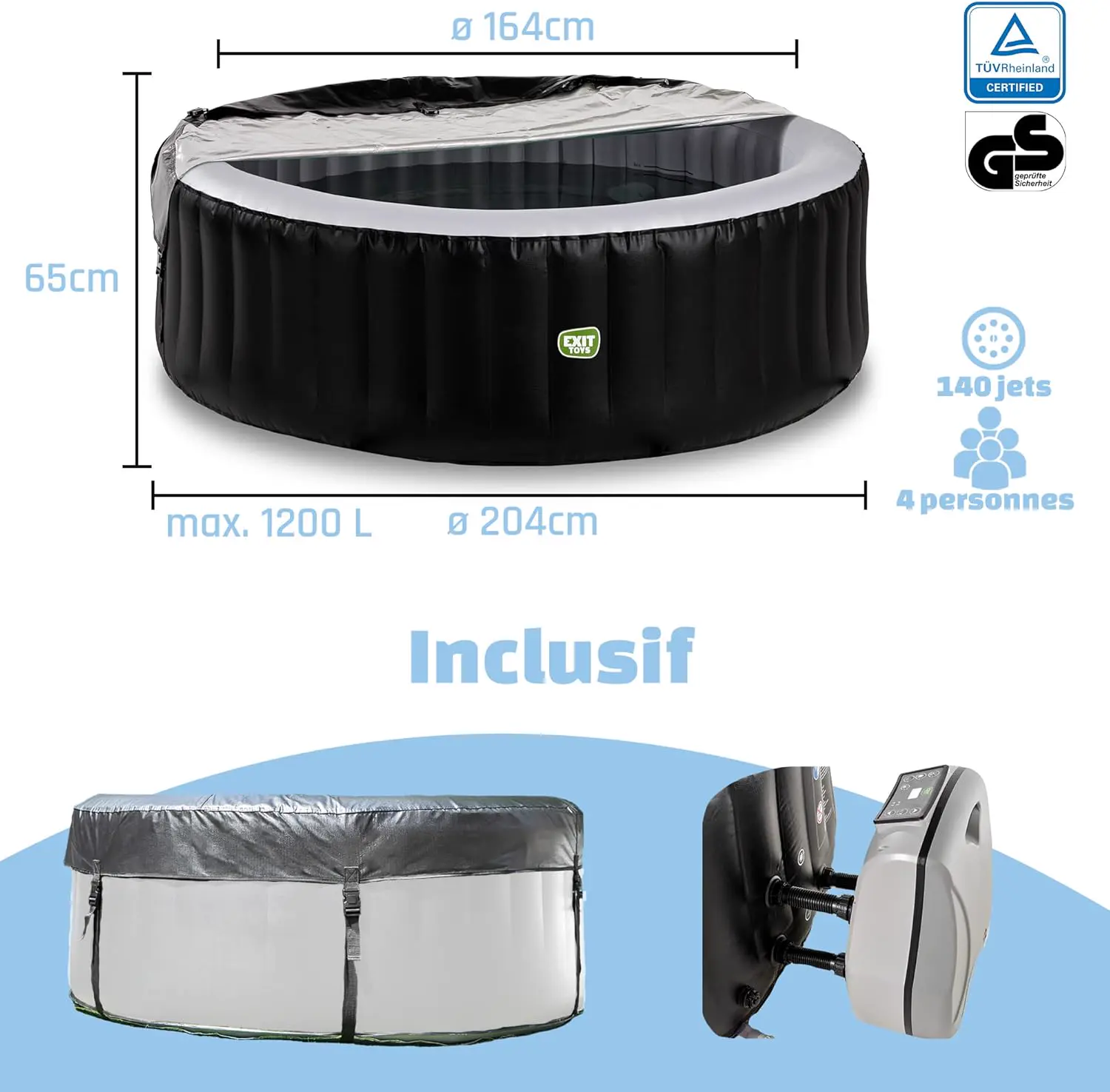 Spa gonflable 4 personnes 4 places noir vue 2