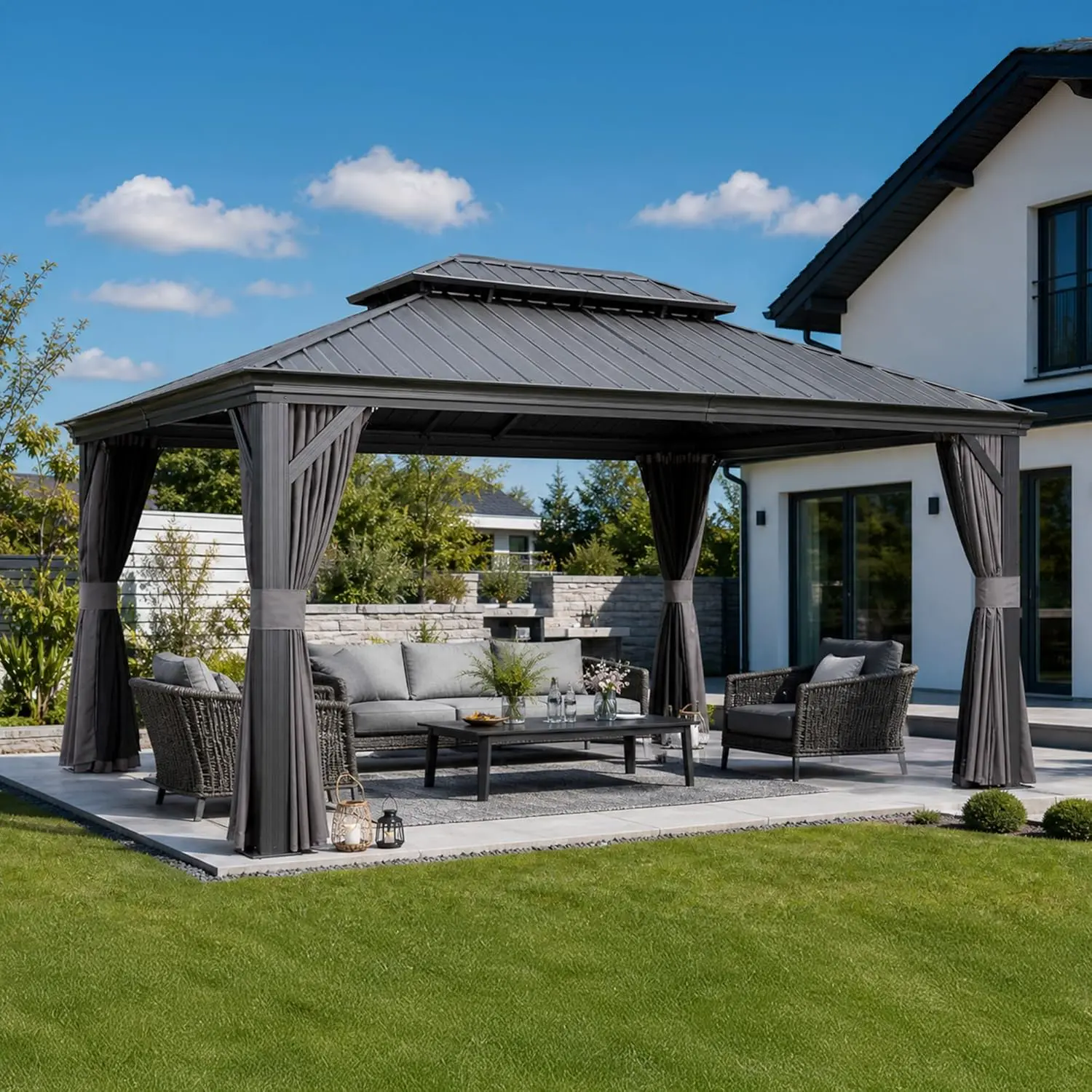 Pergola en aluminium gris 4,85x3,65 m vue 2