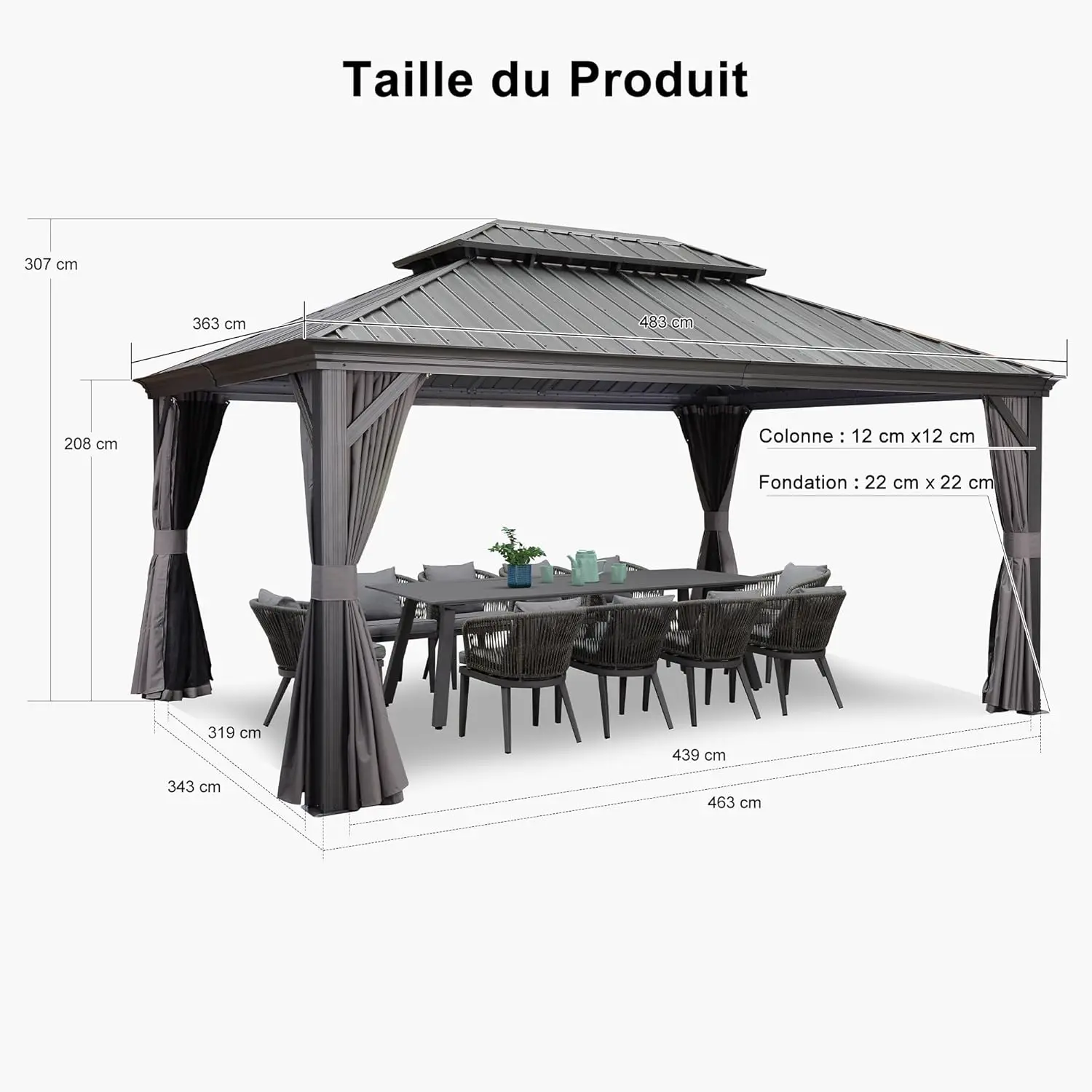 Pergola en aluminium gris 4,85x3,65 m vue 4