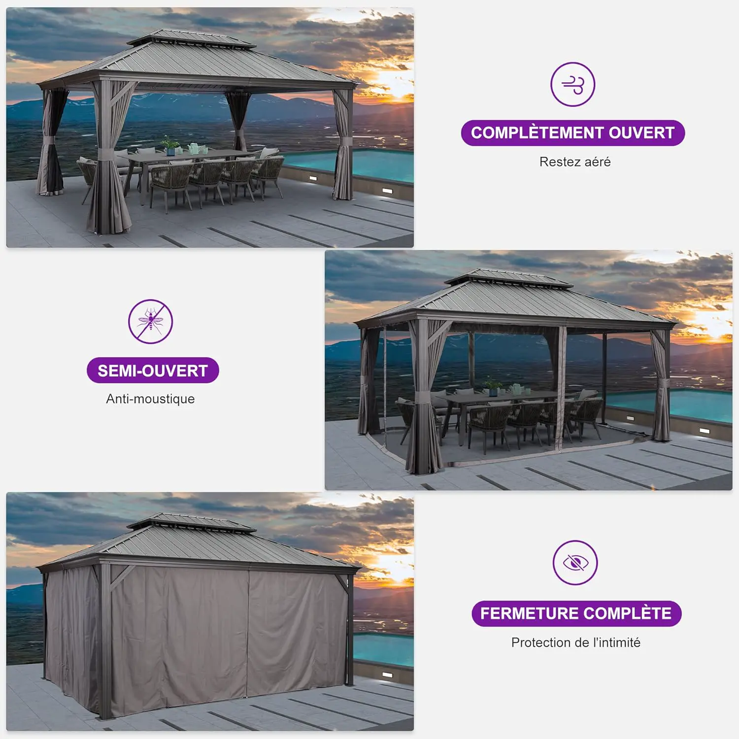 Pergola en aluminium gris 4,85x3,65 m vue 5
