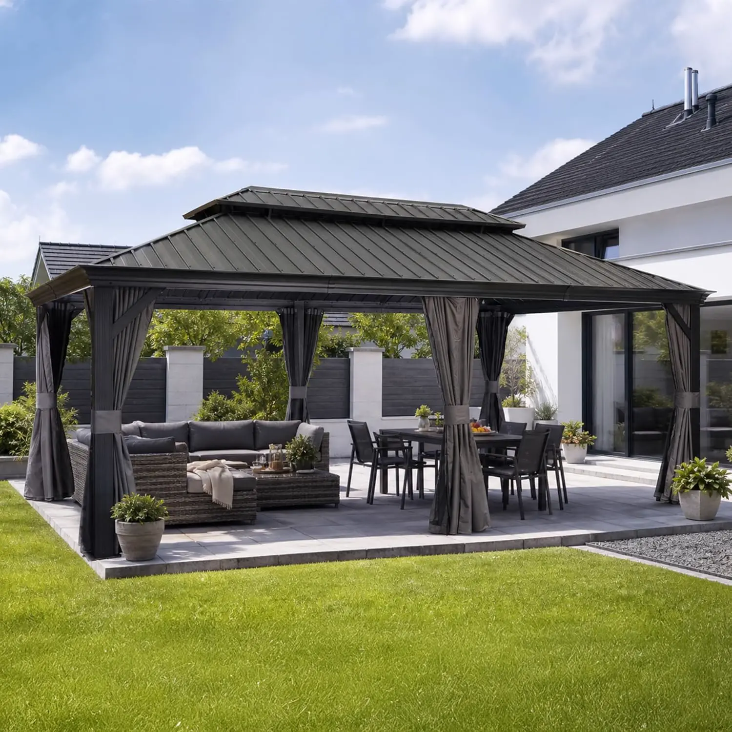 Pergola en aluminium gris 6x3,65 m vue 2