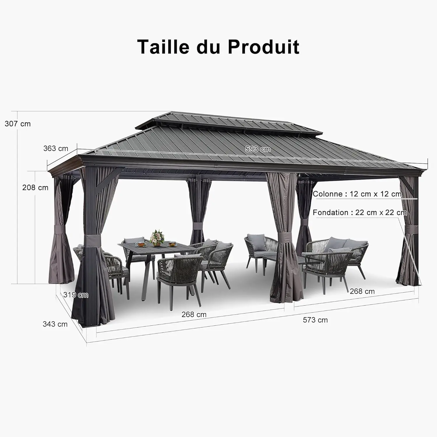 Pergola en aluminium gris 6x3,65 m vue 6