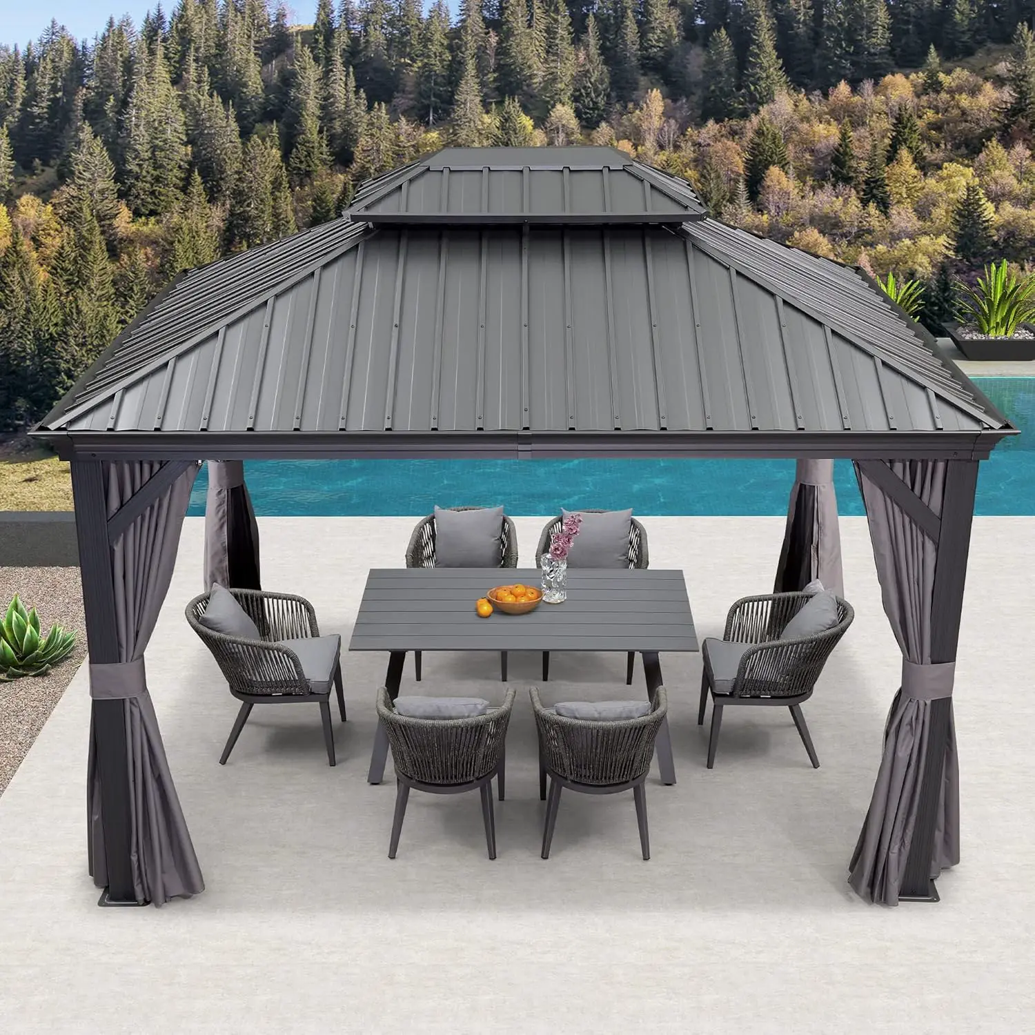 Pergola en aluminium gris 4x3 m vue 2