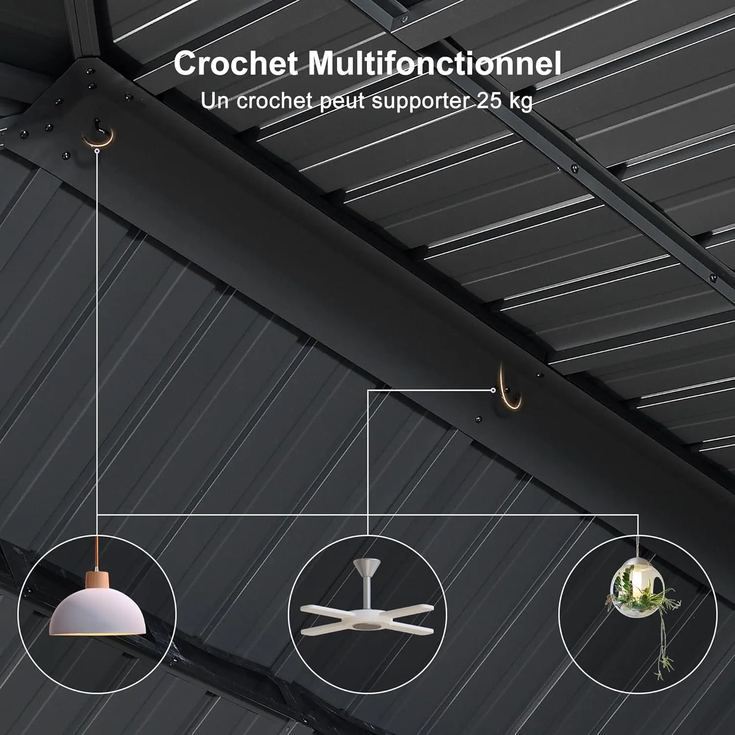 Pergola en aluminium gris 4x3 m vue 9