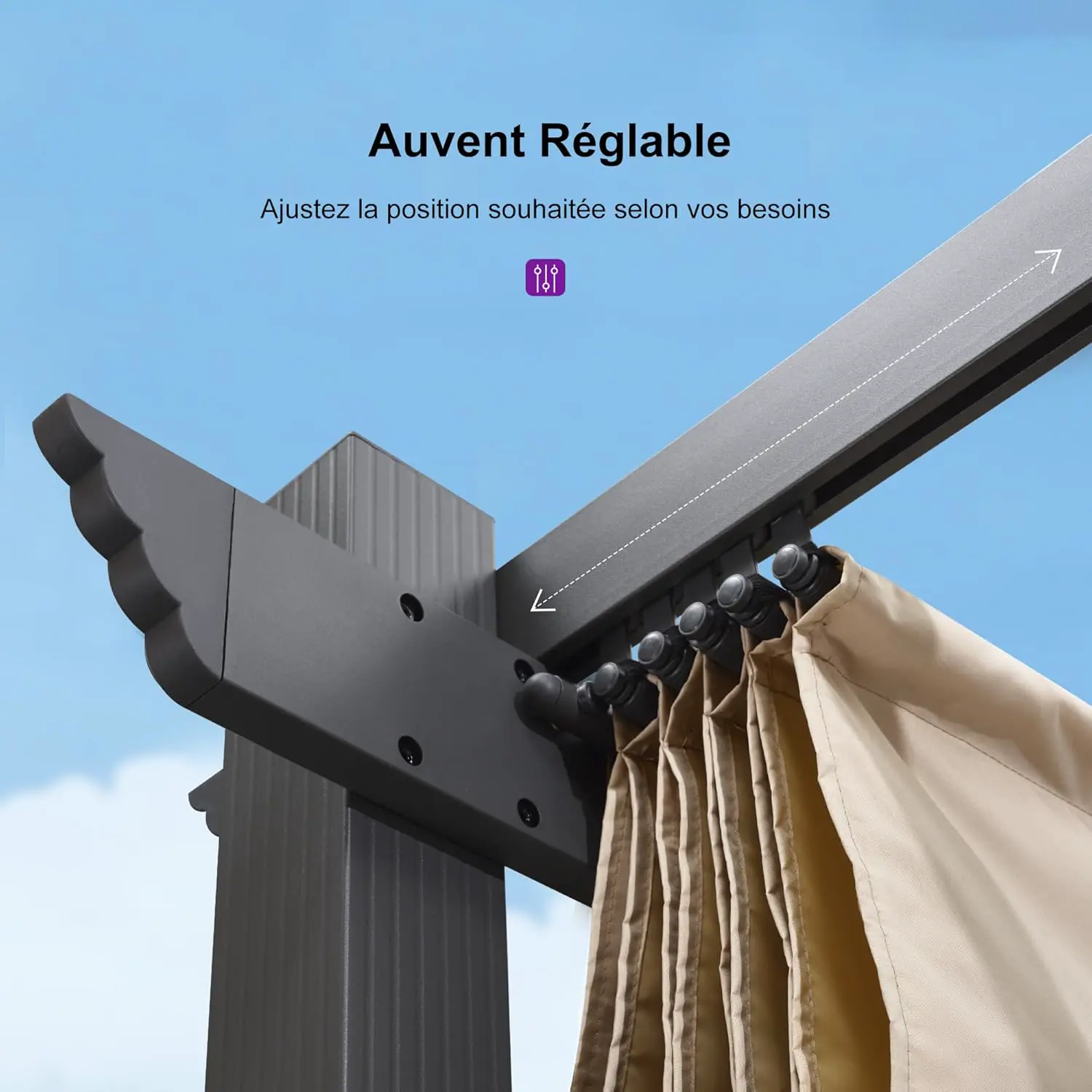 Pergola en aluminium kaki 4x3 m vue 5