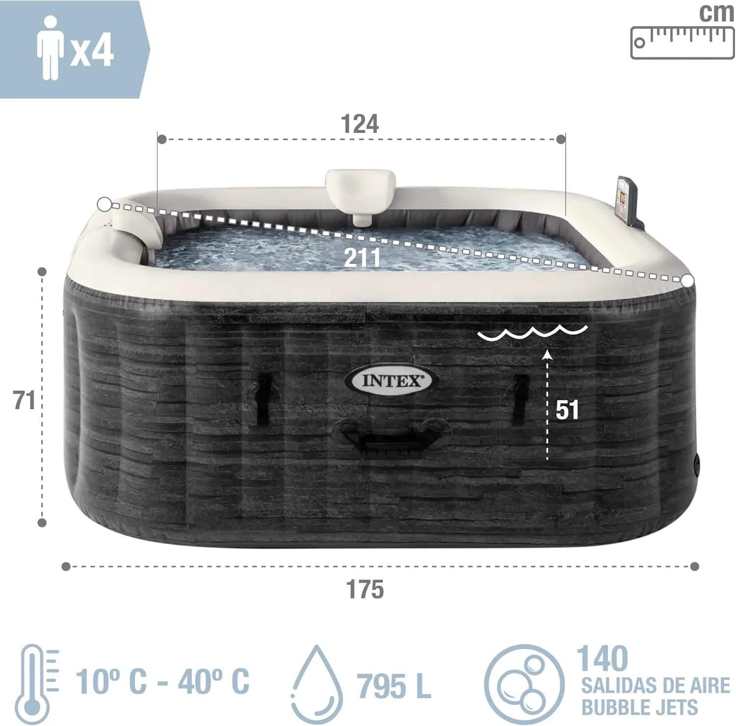 Spa gonflable 4 personnes 4 places gris vue 5
