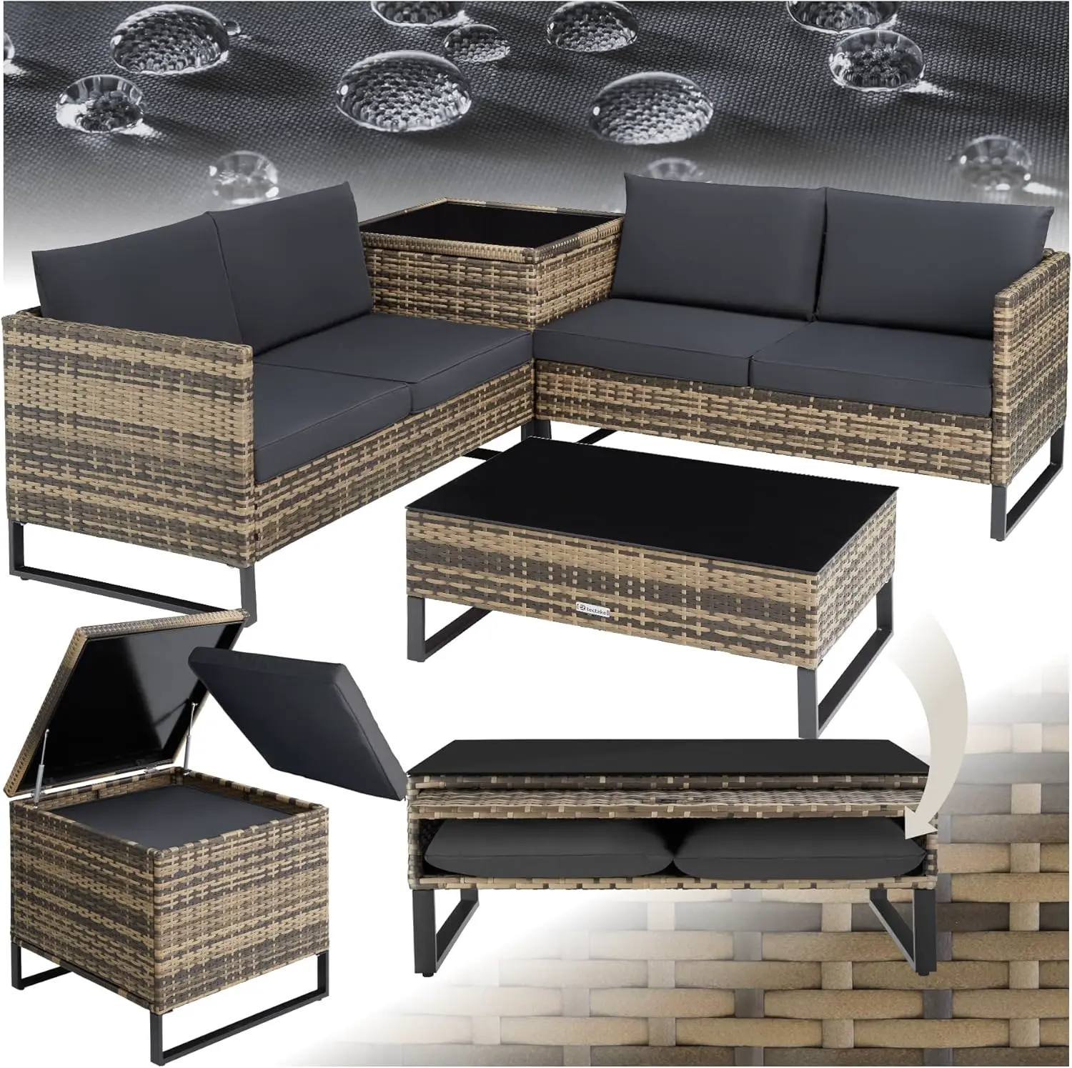 tectake® Ensemble Salon de Jardin Exterieur Modulable en Rotin