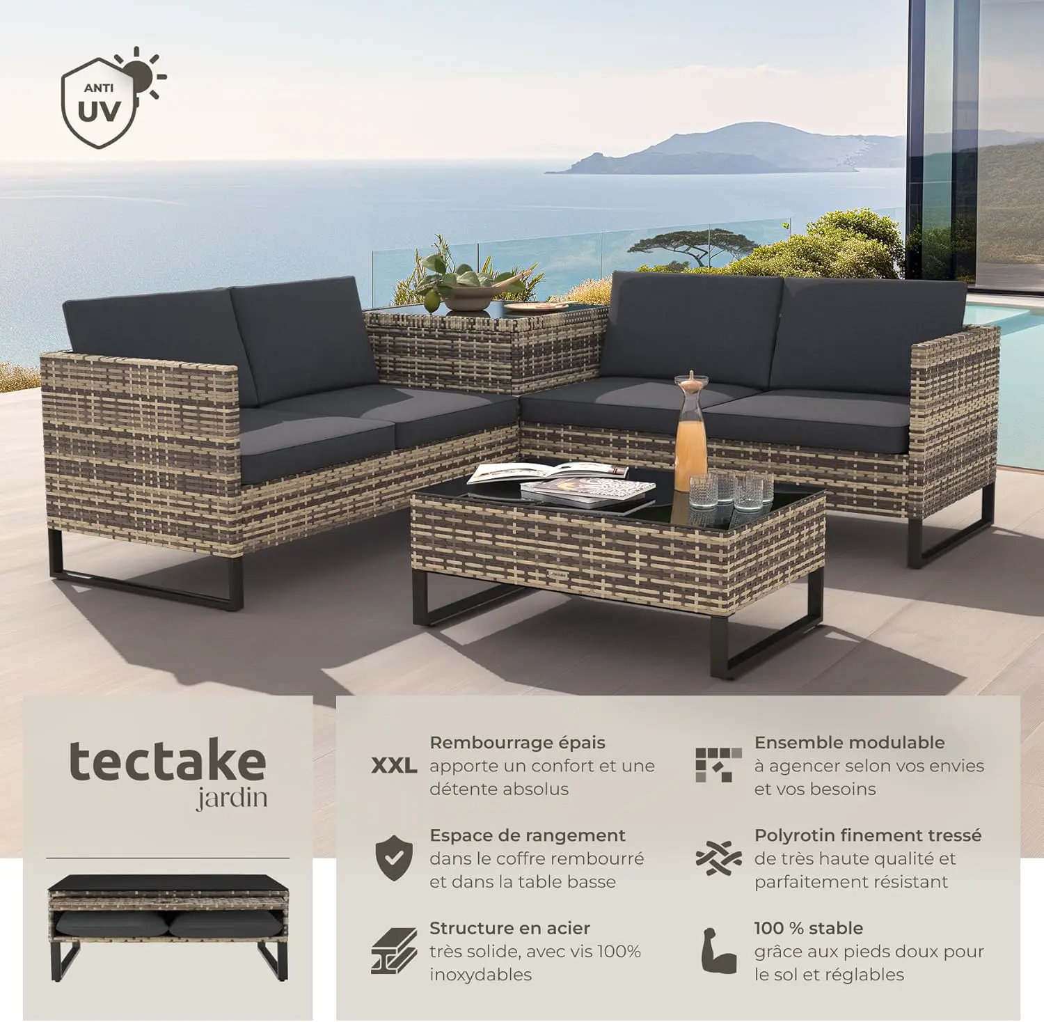 Salon de jardin en rotin vue 2