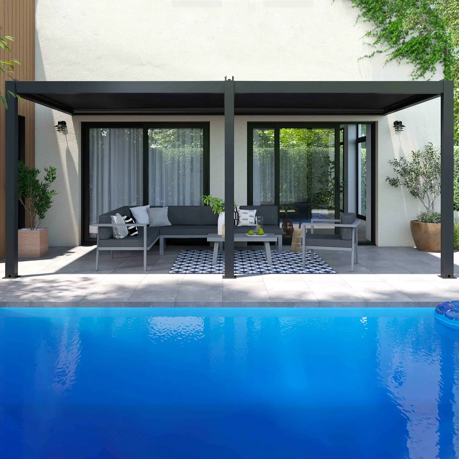 Pergola en aluminium 3x2,57 m adossée vue 4