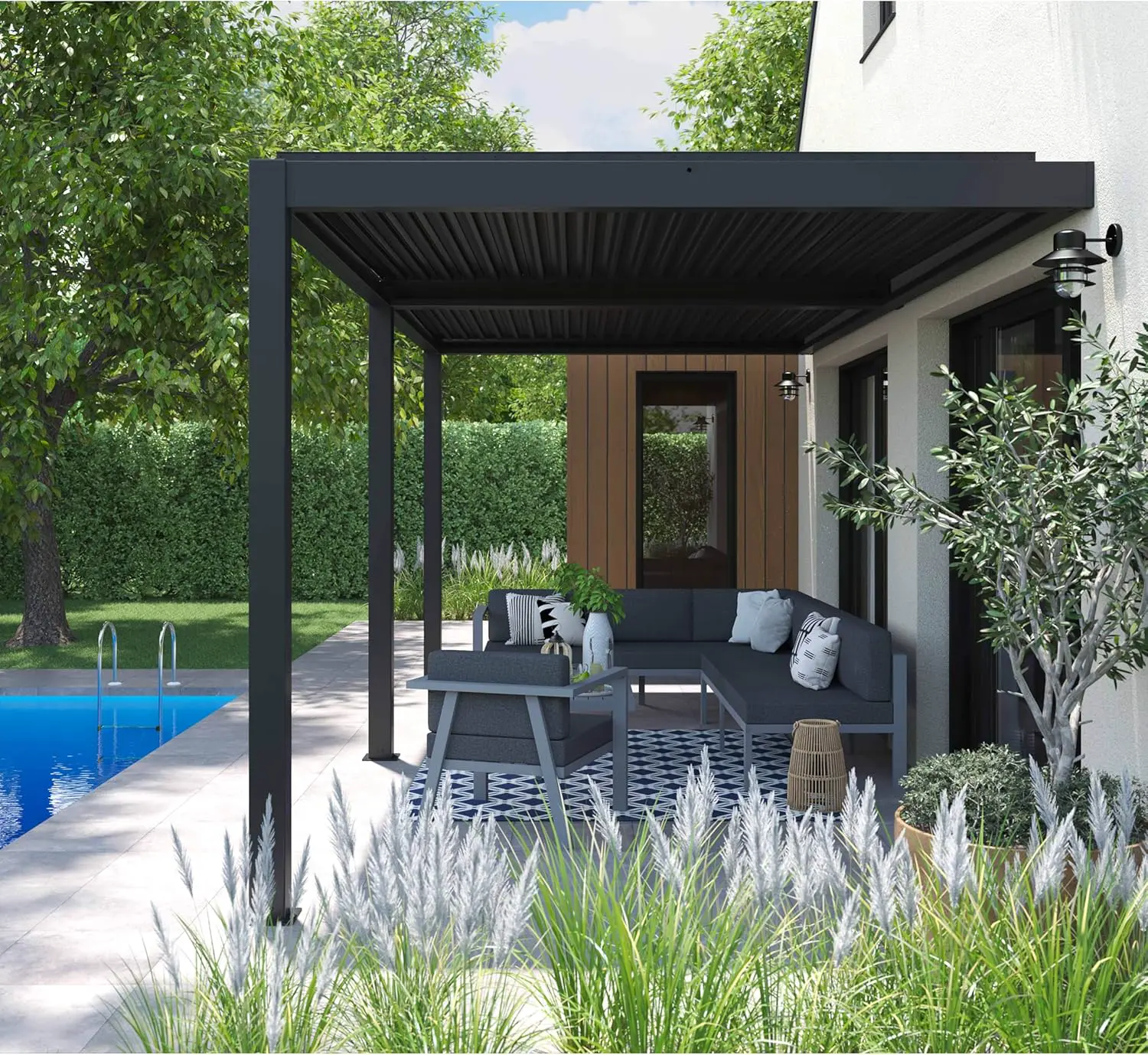 Pergola en aluminium 3x2,57 m adossée vue 5
