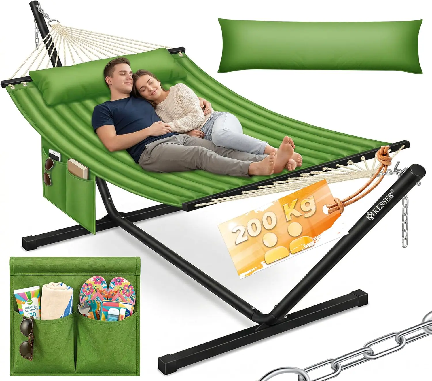 Fauteuils suspendus 2 places en métal kaki vue 1