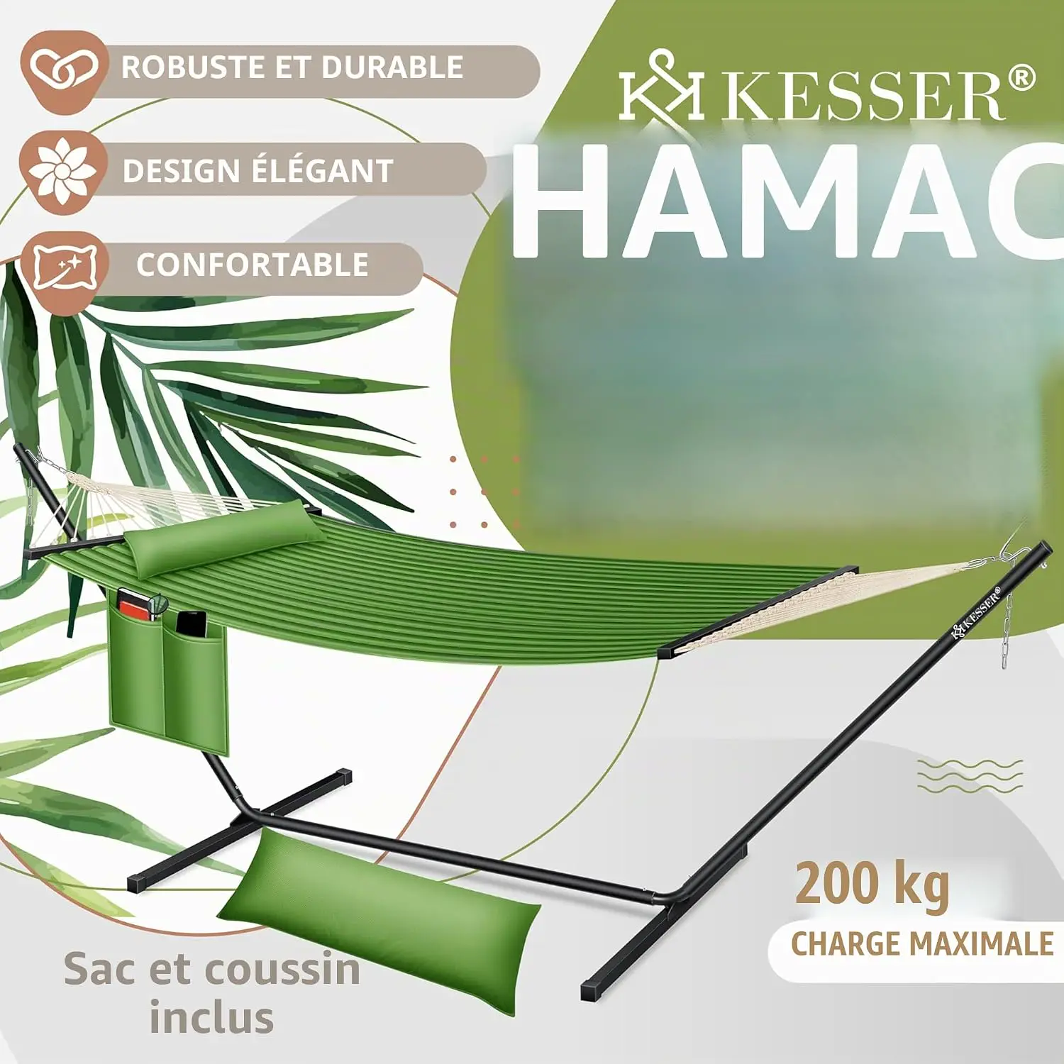 Fauteuils suspendus 2 places en métal kaki vue 2