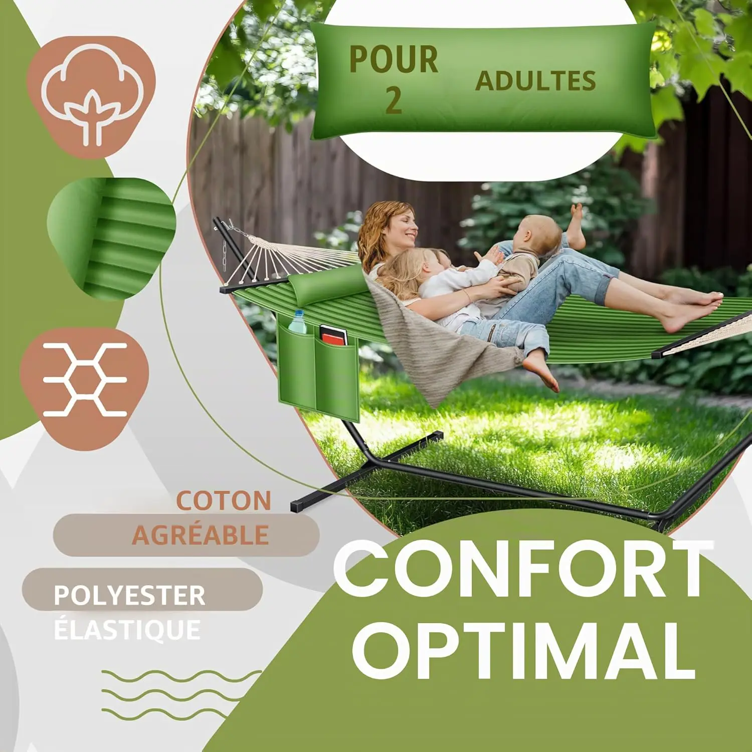 Fauteuils suspendus 2 places en métal kaki vue 3