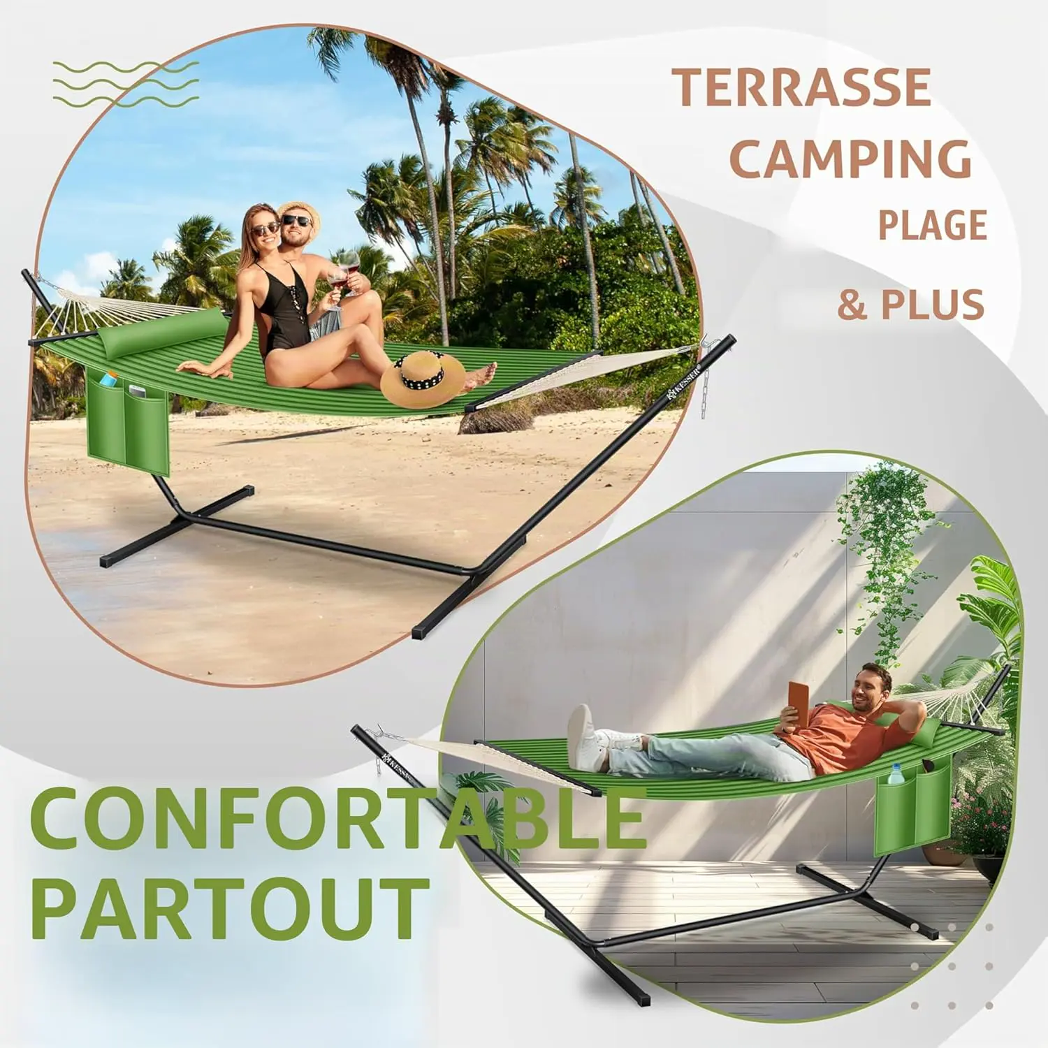 Fauteuils suspendus 2 places en métal kaki vue 5