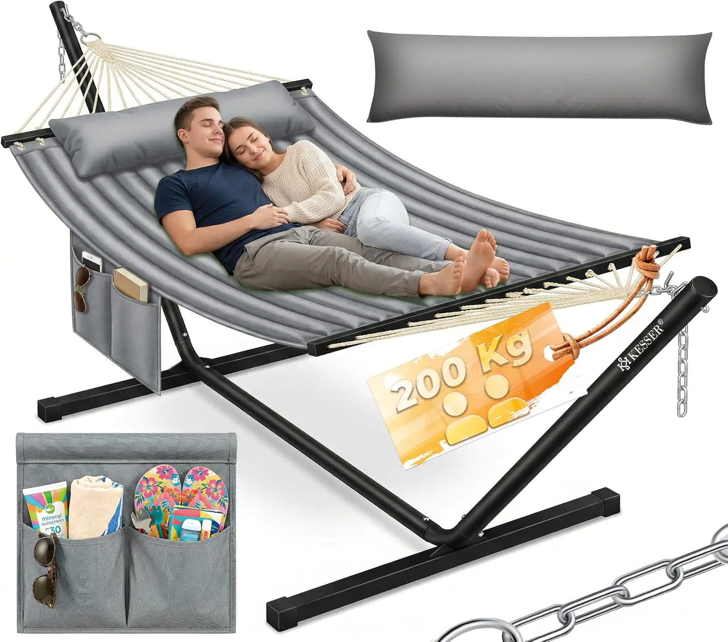 Fauteuils suspendus 2 places en métal gris vue 1