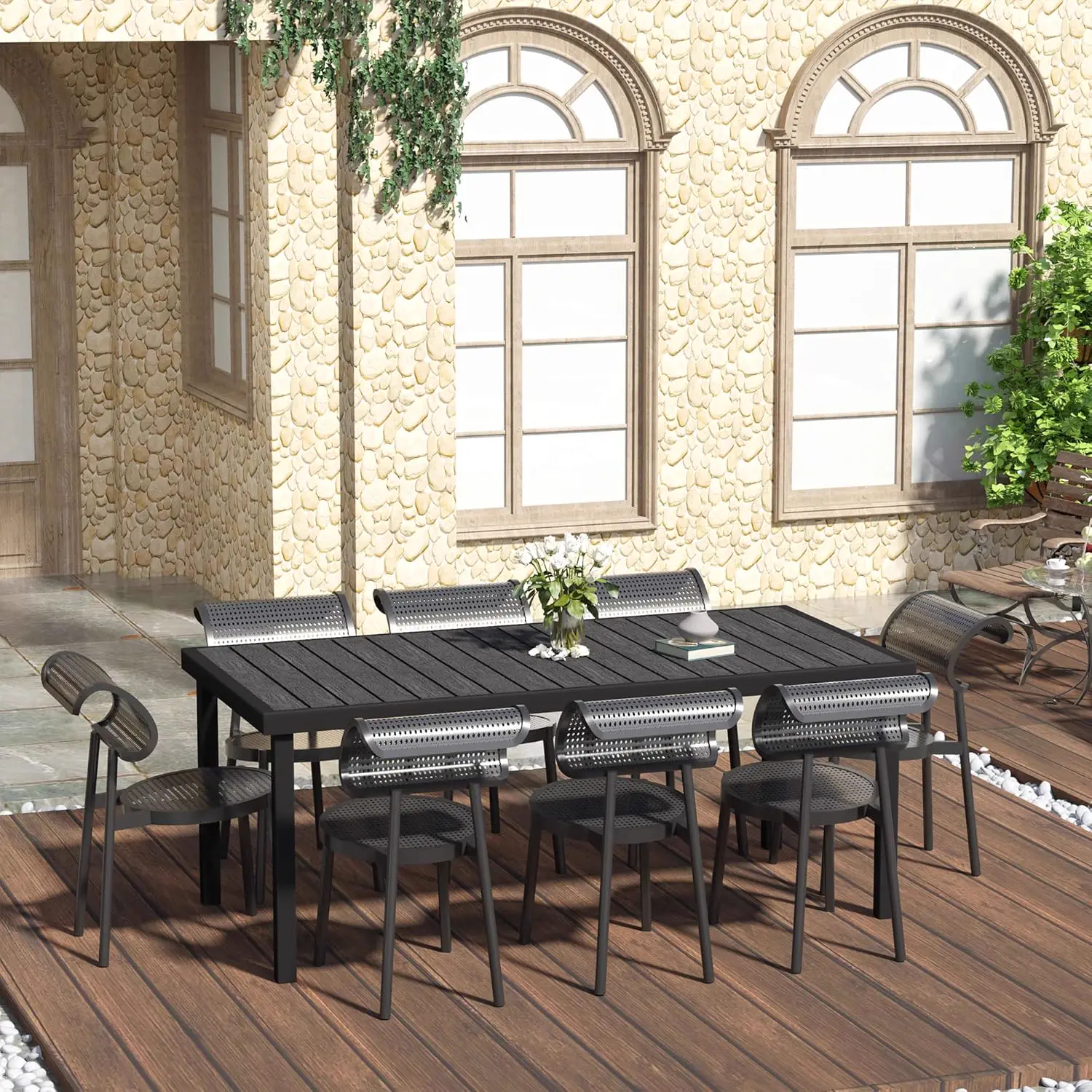 Table de jardin 8 places en aluminium noir vue 2