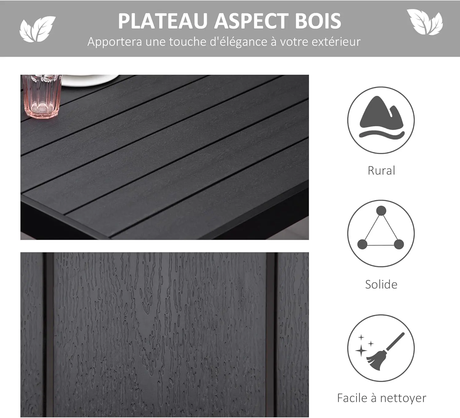 Table de jardin 8 places en aluminium noir vue 4