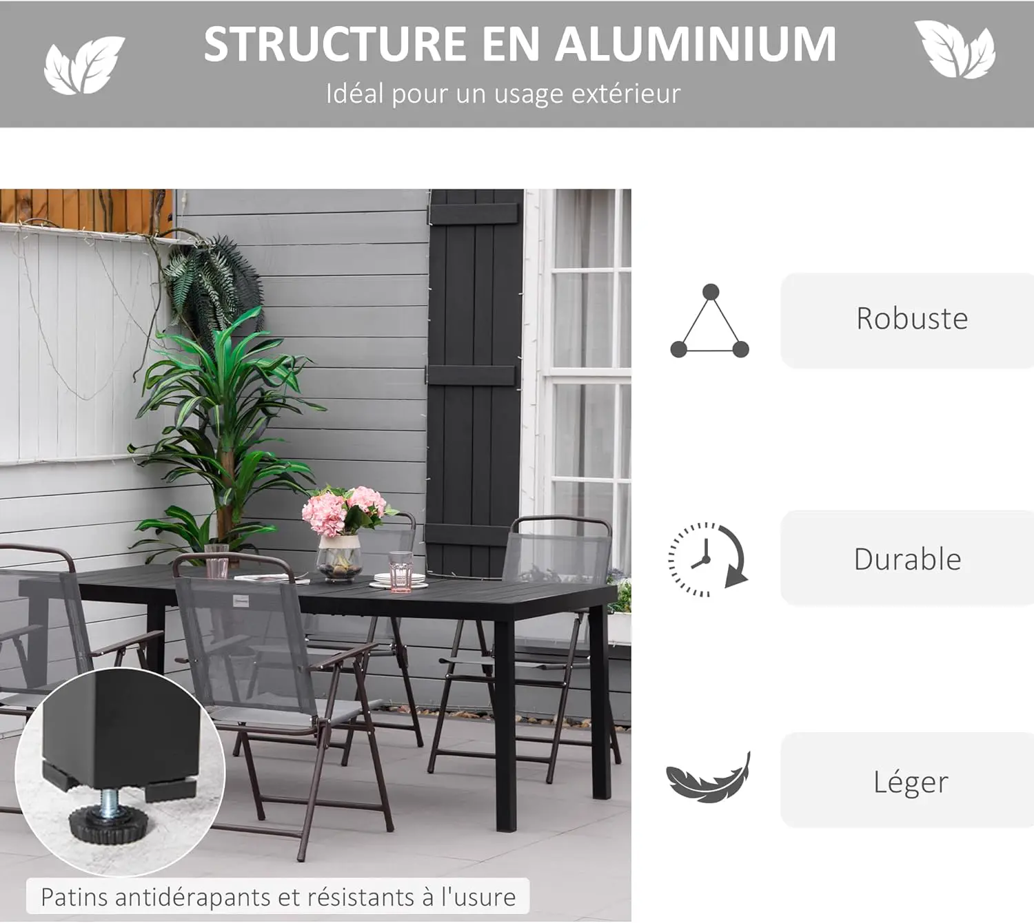 Table de jardin 8 places en aluminium noir vue 5