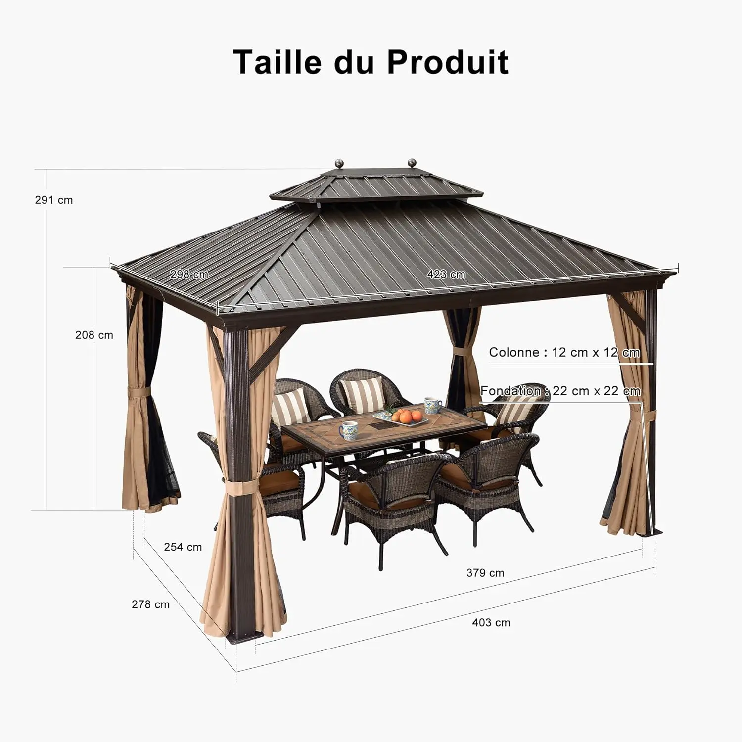 Pergola en aluminium gris 5,2x4 m vue 3