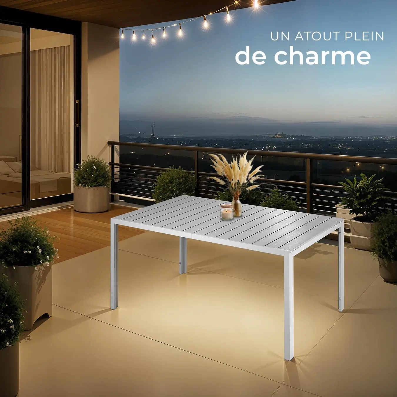 Table de jardin 4 places en aluminium gris vue 2