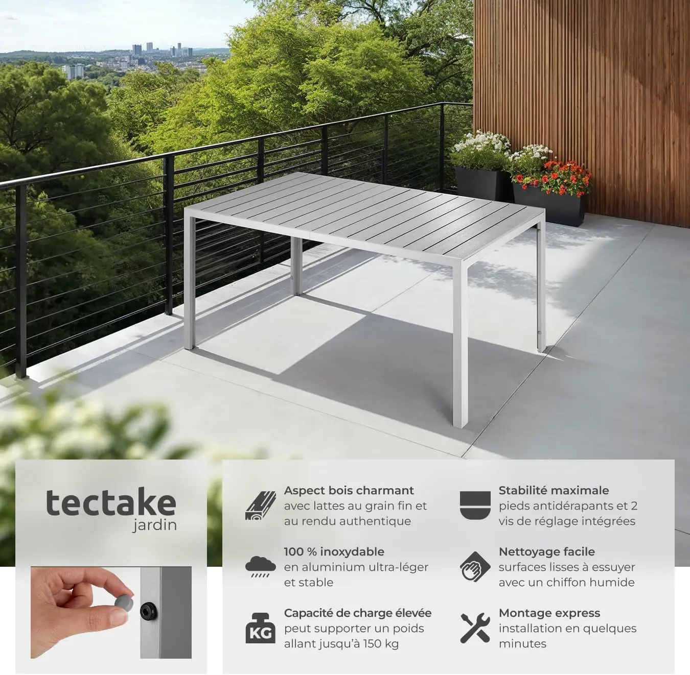 Table de jardin 4 places en aluminium gris vue 4
