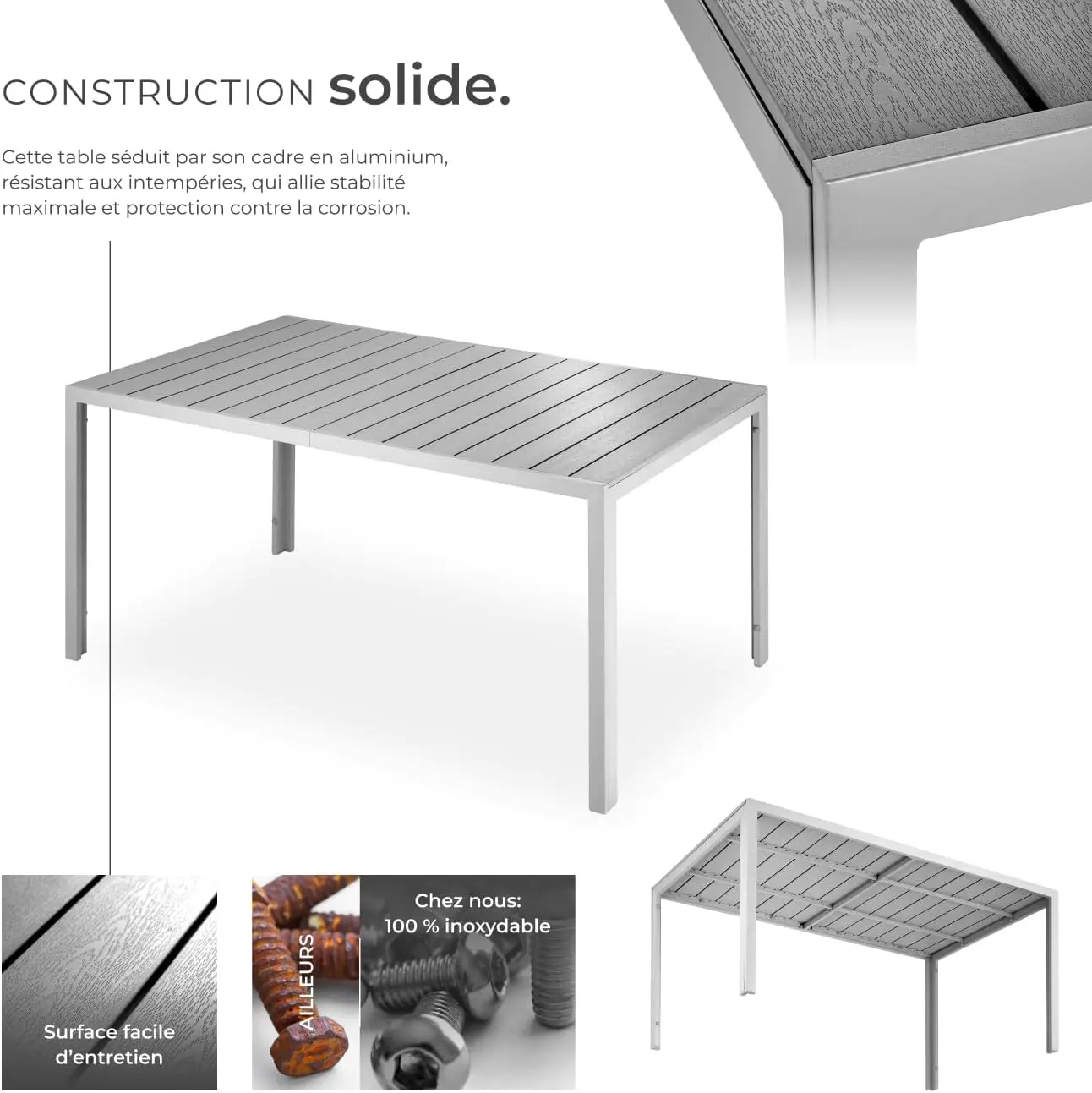 Table de jardin 4 places en aluminium gris vue 5