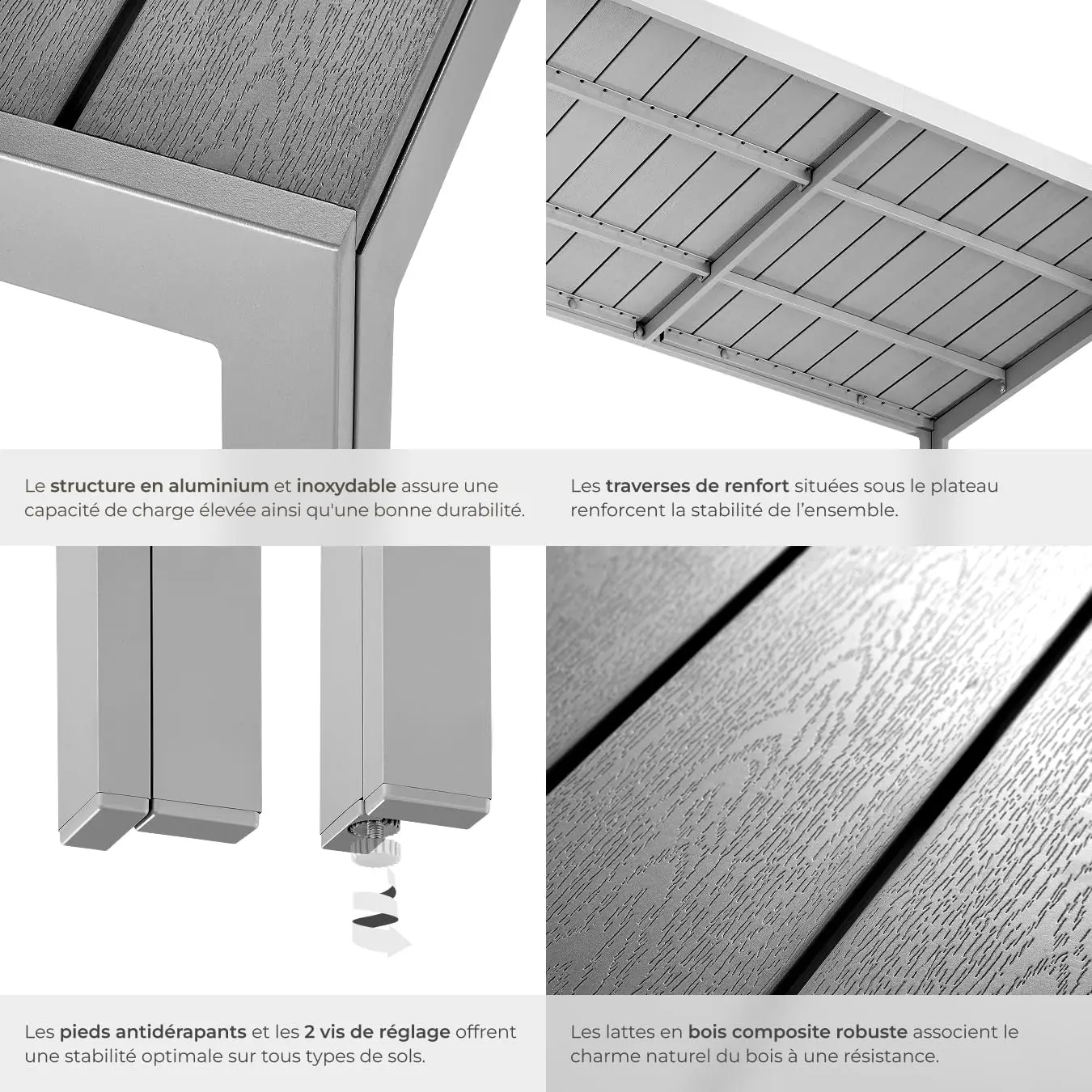 Table de jardin 4 places en aluminium gris vue 6