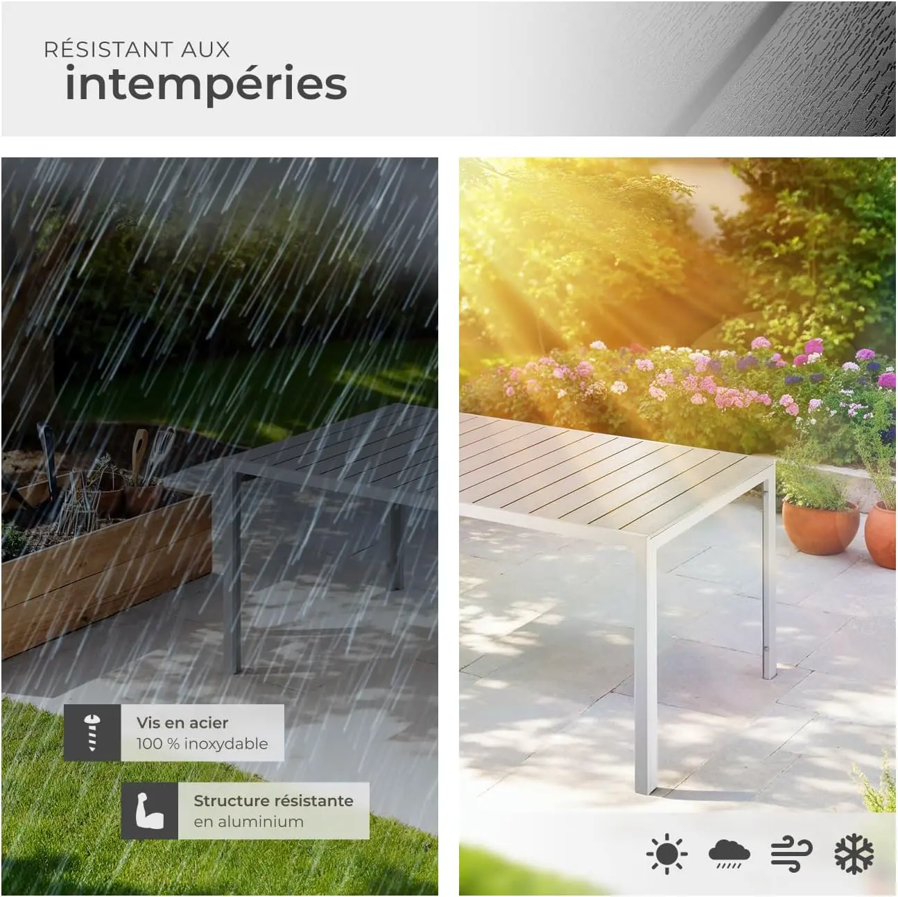 Table de jardin 4 places en aluminium gris vue 7