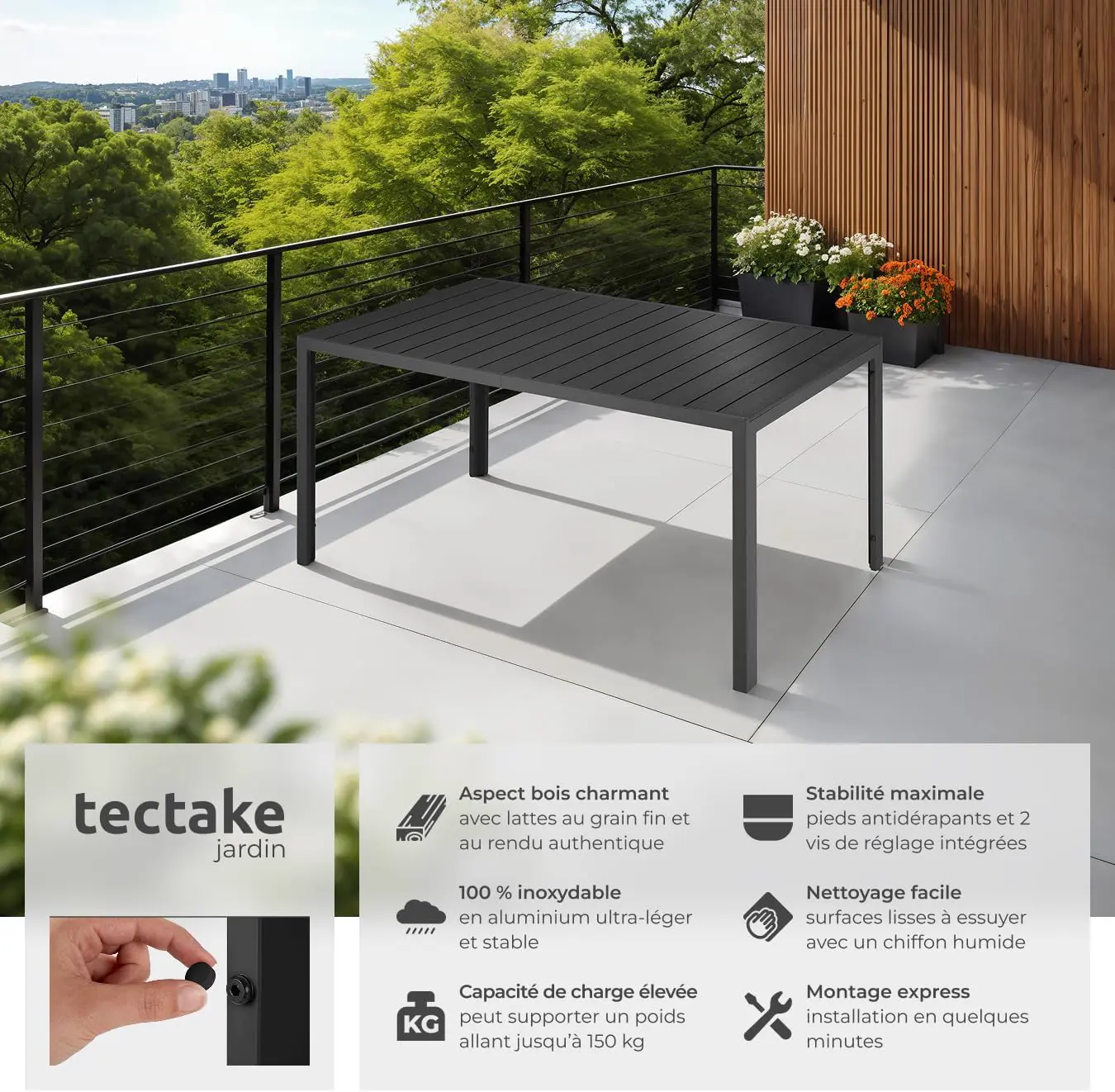 Table de jardin 6 places en aluminium vue 4
