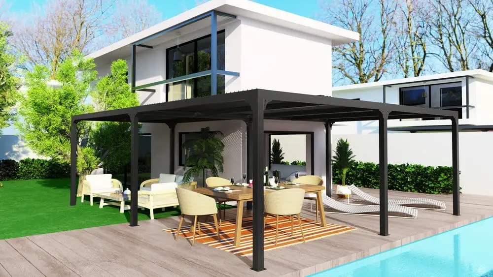 Pergola en aluminium gris 32,6 m² vue 4