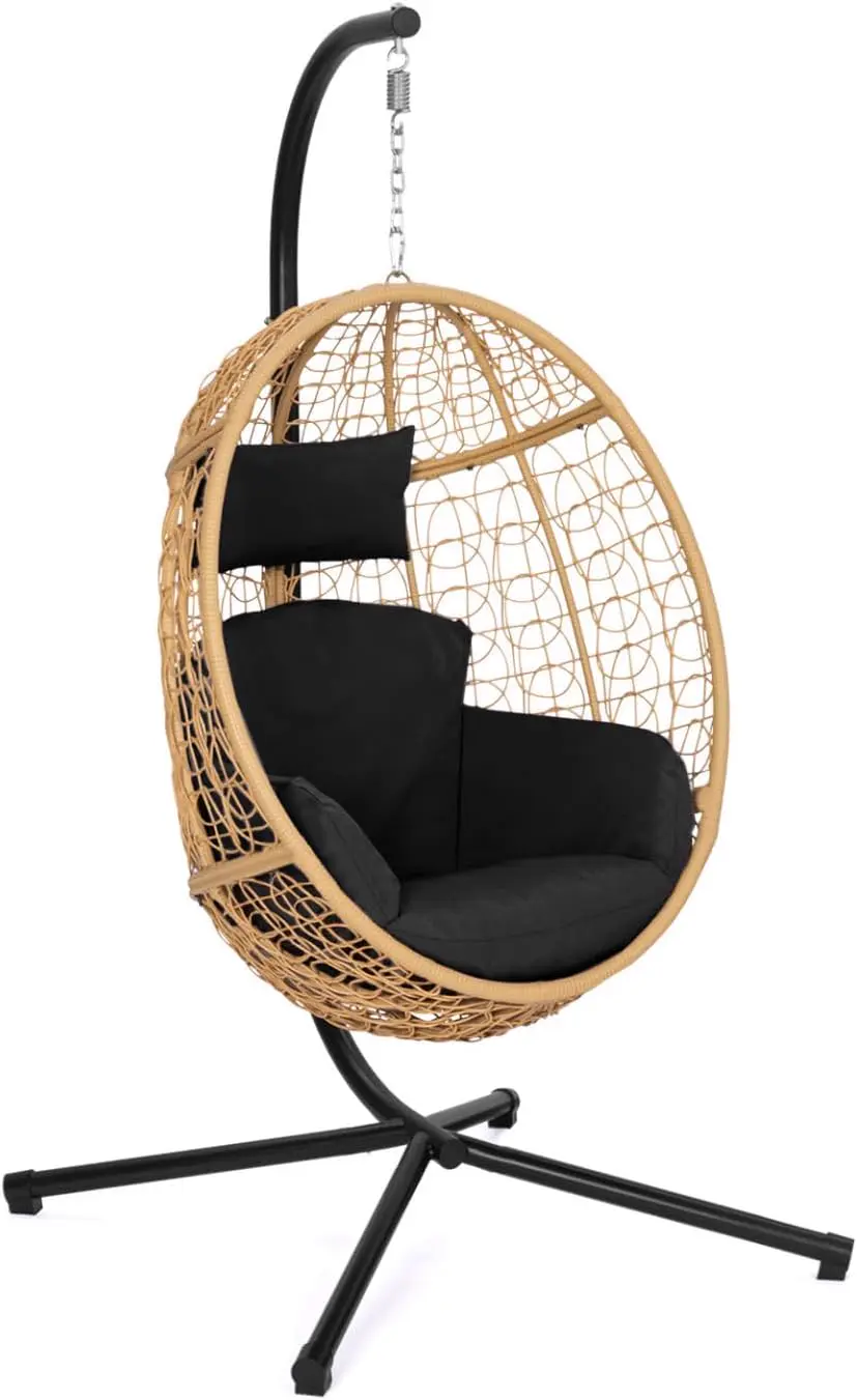 IDMarket - Fauteuil Oeuf Suspendu ajouré Effet rotin avec Coussin Noir