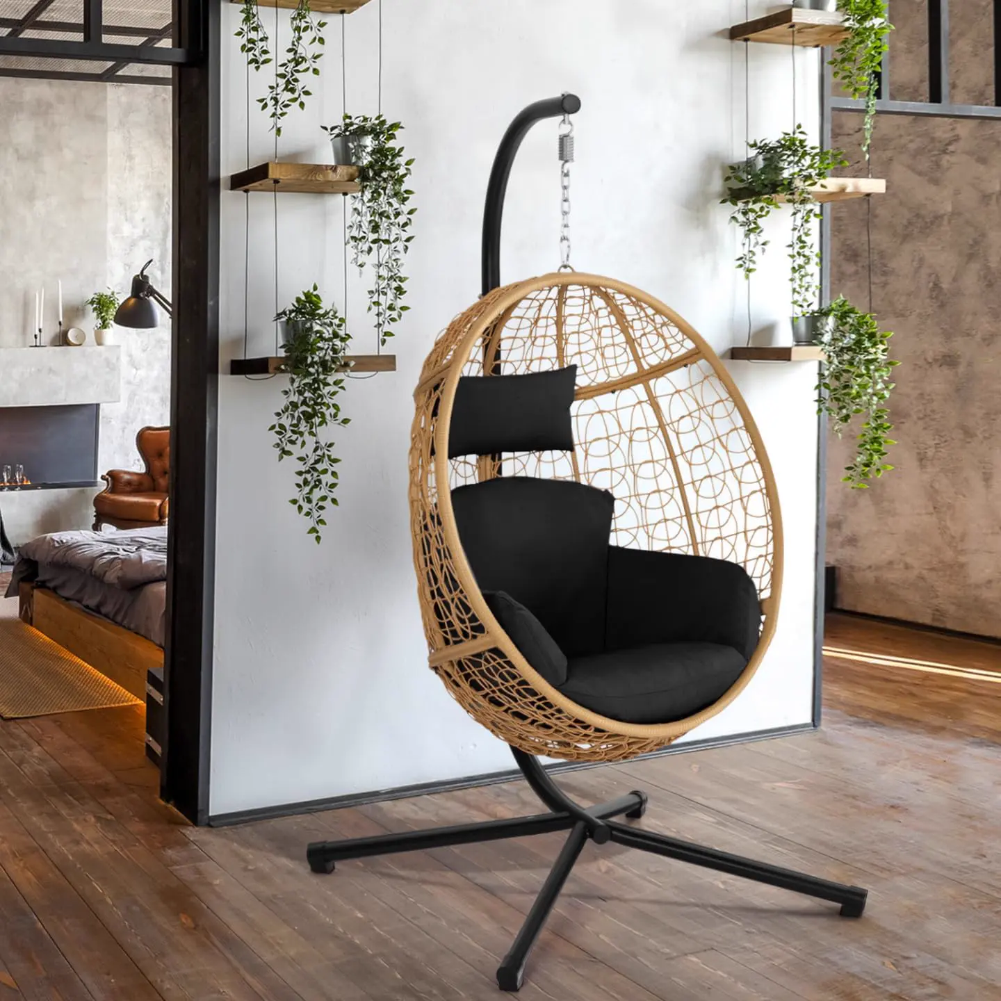 Fauteuils suspendus en rotin noir vue 3