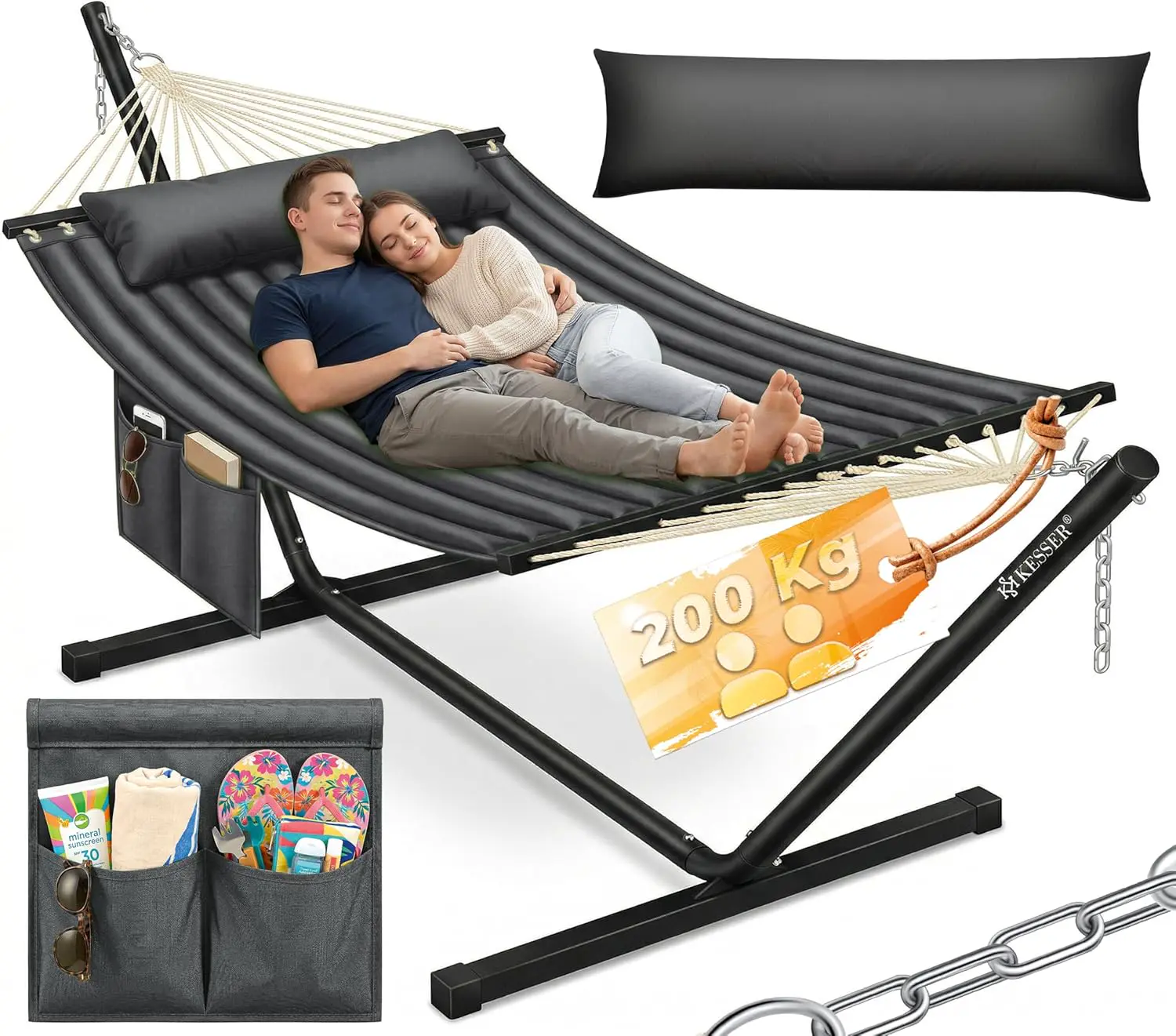 Fauteuils suspendus 2 places en métal anthracite vue 1